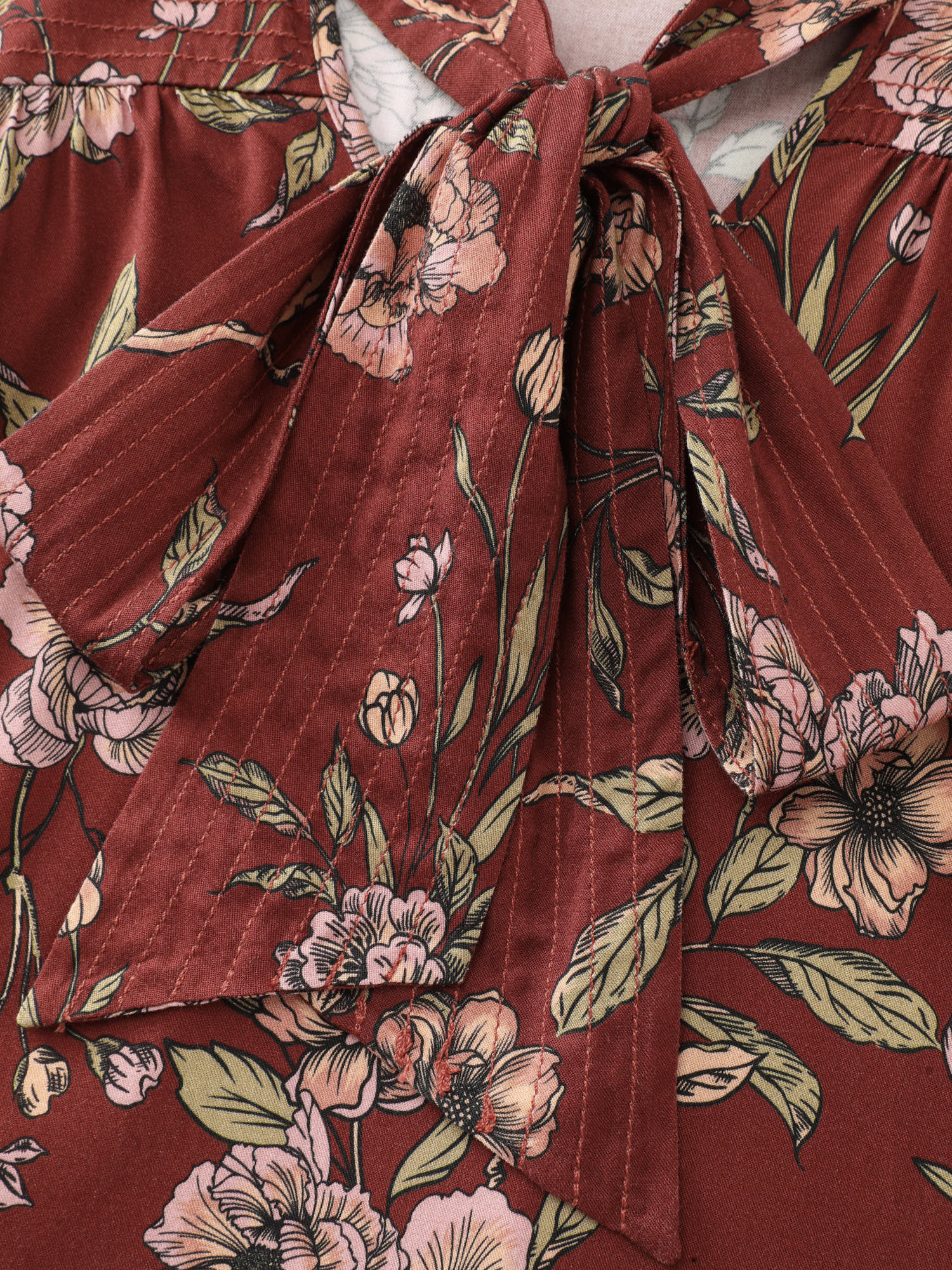 Vintage Floral Neck Ribbon Tie Blouse - Image 5