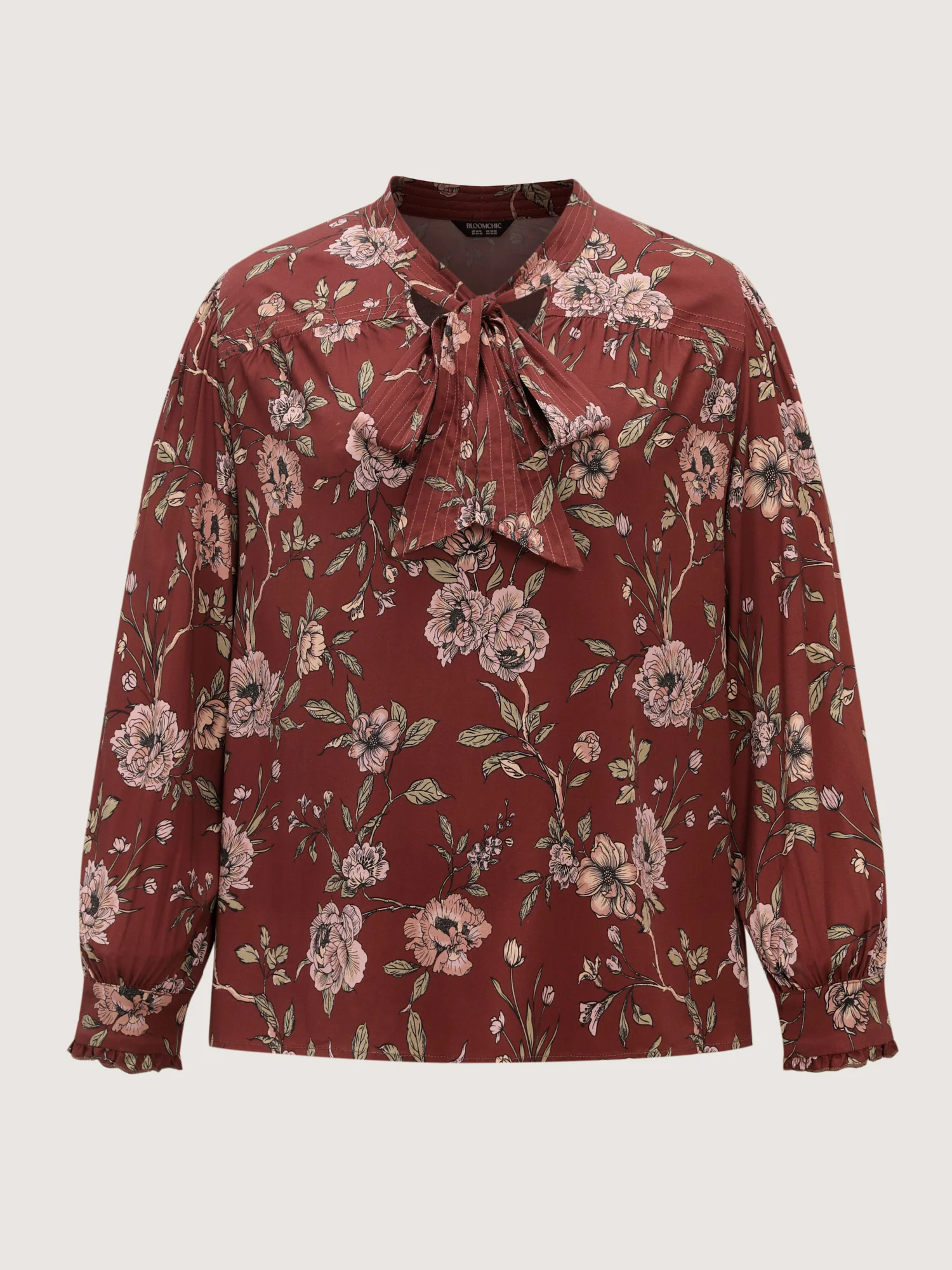 Vintage Floral Neck Ribbon Tie Blouse - Image 7