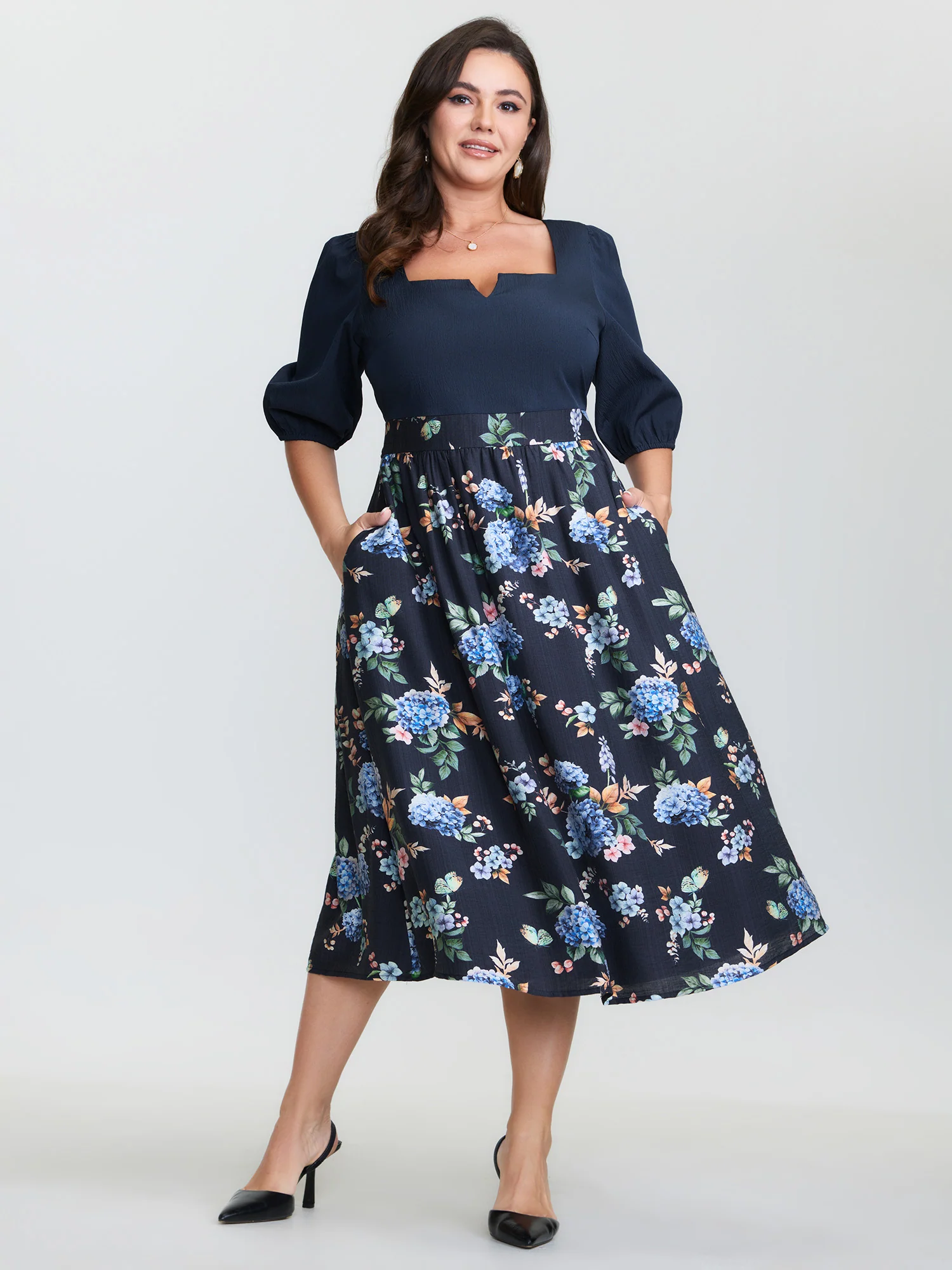 Vintage Floral Print Back-Tie Midi Dress - Image 3