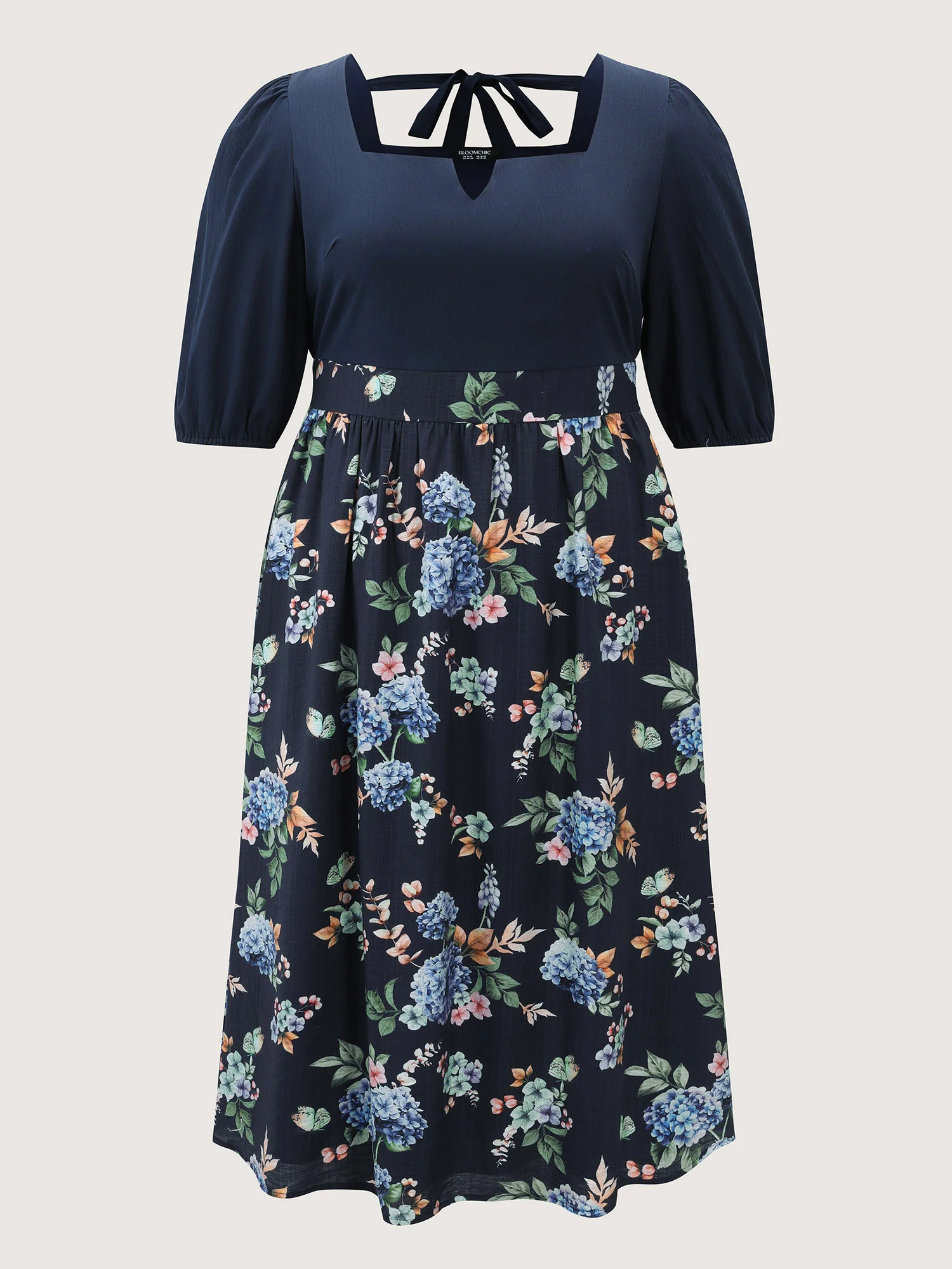 Vintage Floral Print Back-Tie Midi Dress - Image 9