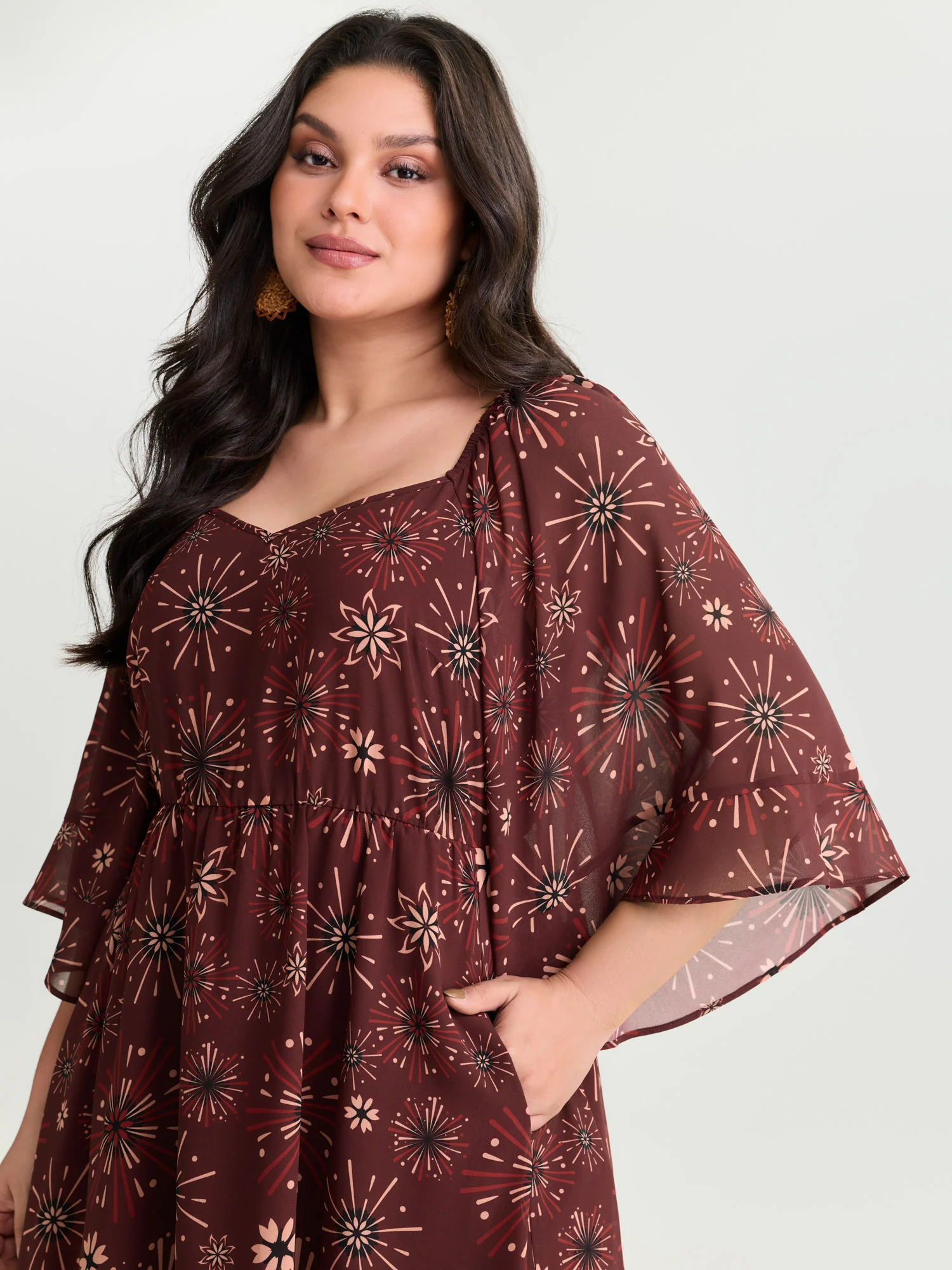 Vintage Floral Print Flowy Mesh Midi Dress - Image 2