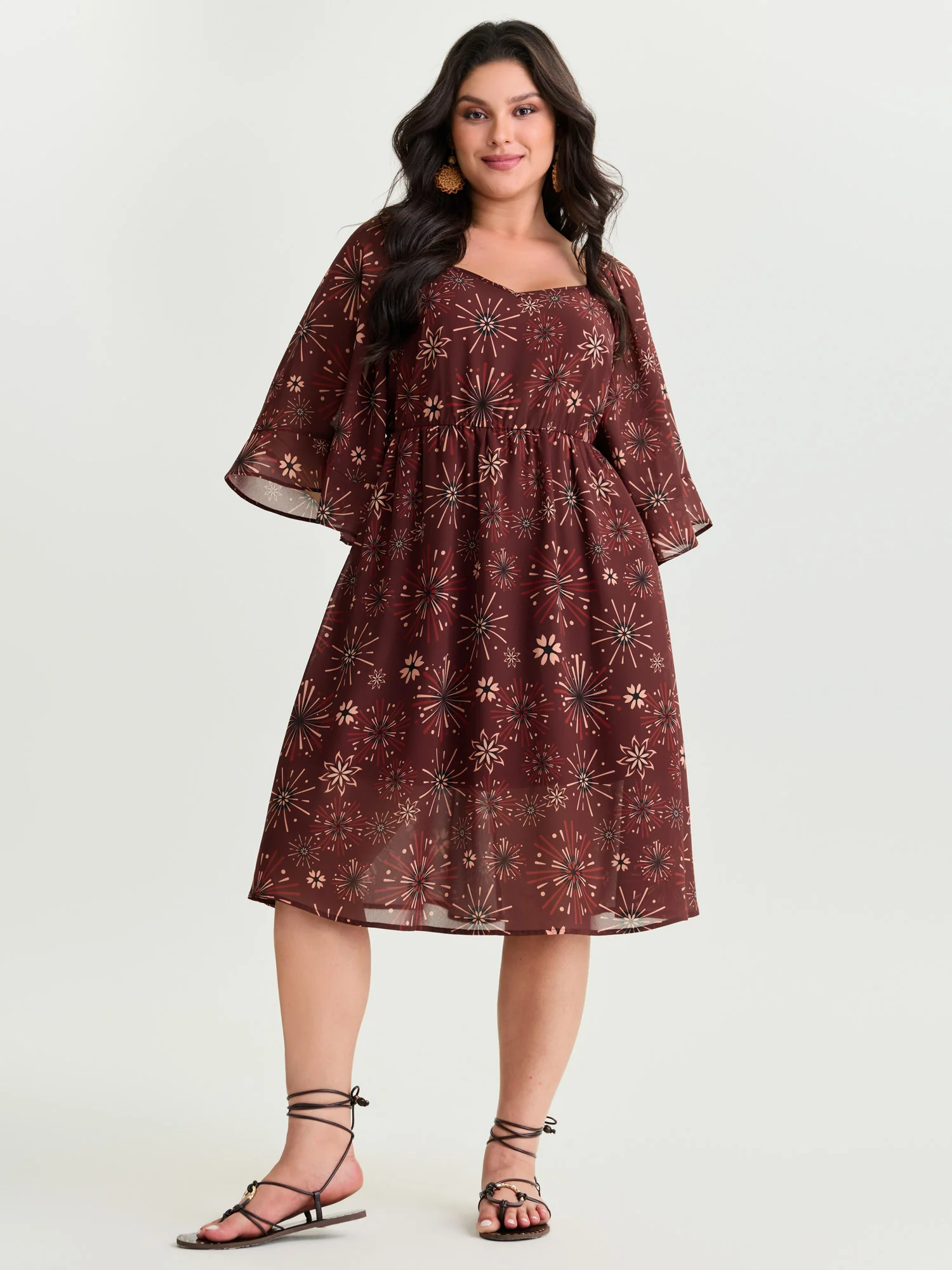 Vintage Floral Print Flowy Mesh Midi Dress - Image 3
