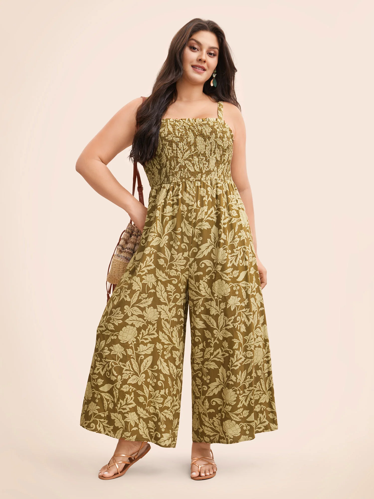 Vintage Flower Shirred Frill Trim Jumpsuit - Image 3