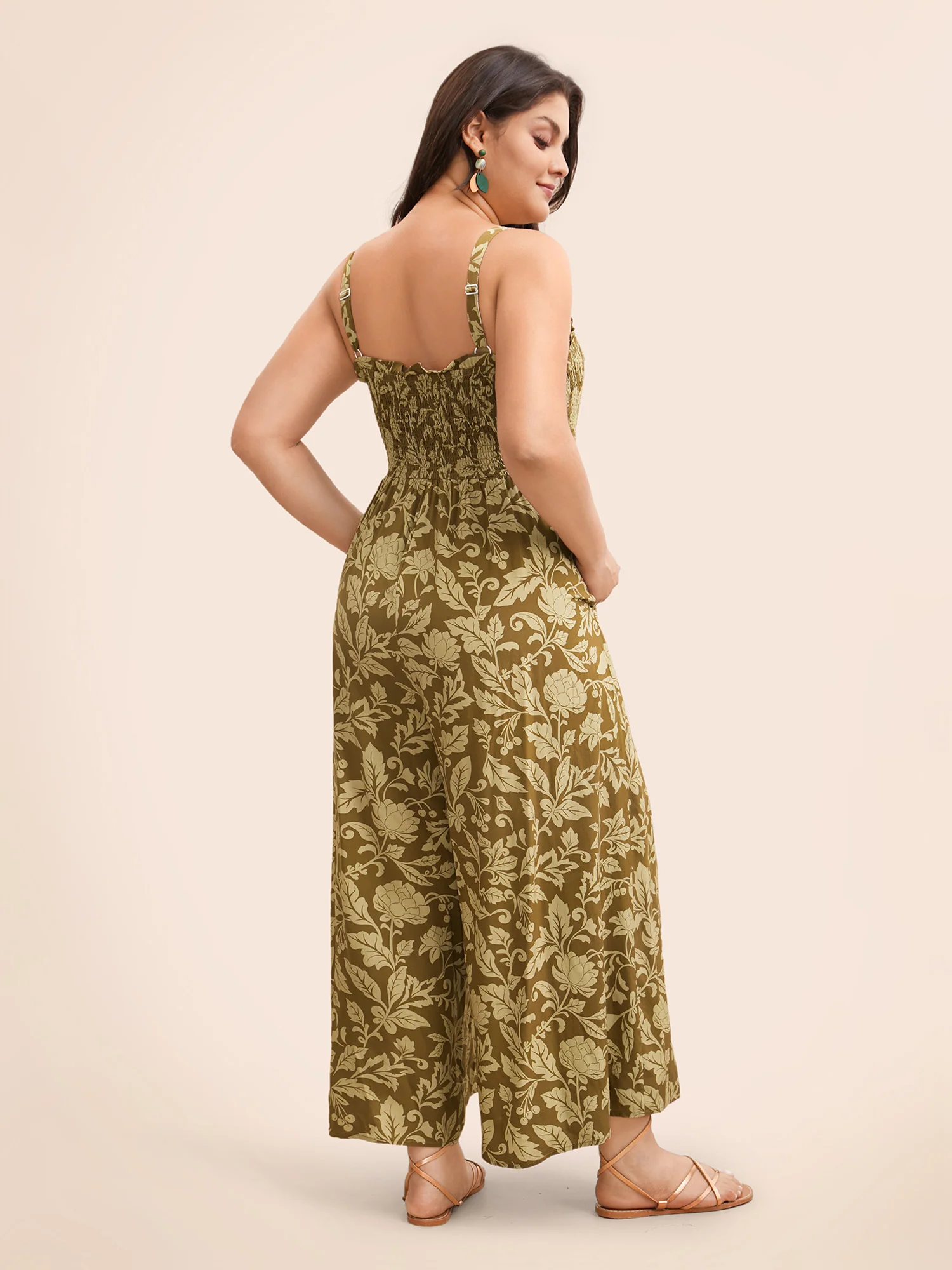 Vintage Flower Shirred Frill Trim Jumpsuit - Image 4