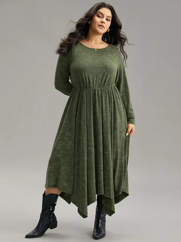 Vintage Heather Elastic Waist Hanky Hem Dress - Image 2
