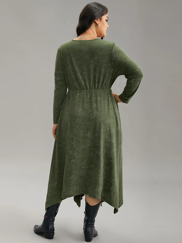 Vintage Heather Elastic Waist Hanky Hem Dress - Image 3