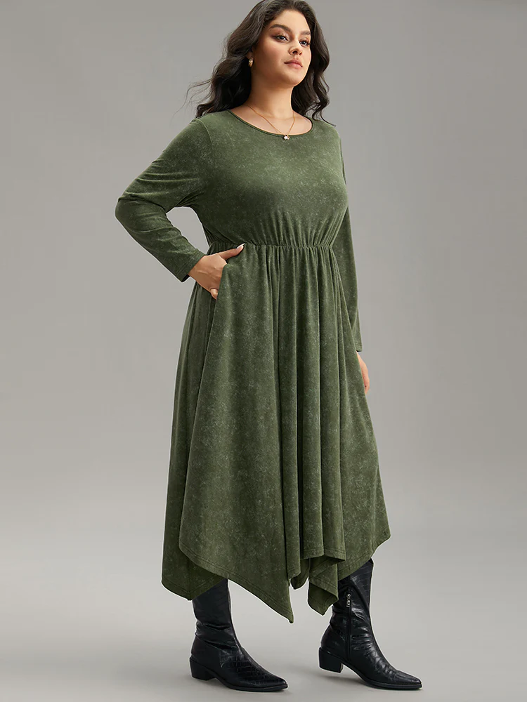 Vintage Heather Elastic Waist Hanky Hem Dress - Image 4