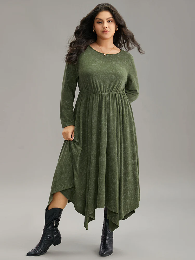 Vintage Heather Elastic Waist Hanky Hem Dress - Image 5