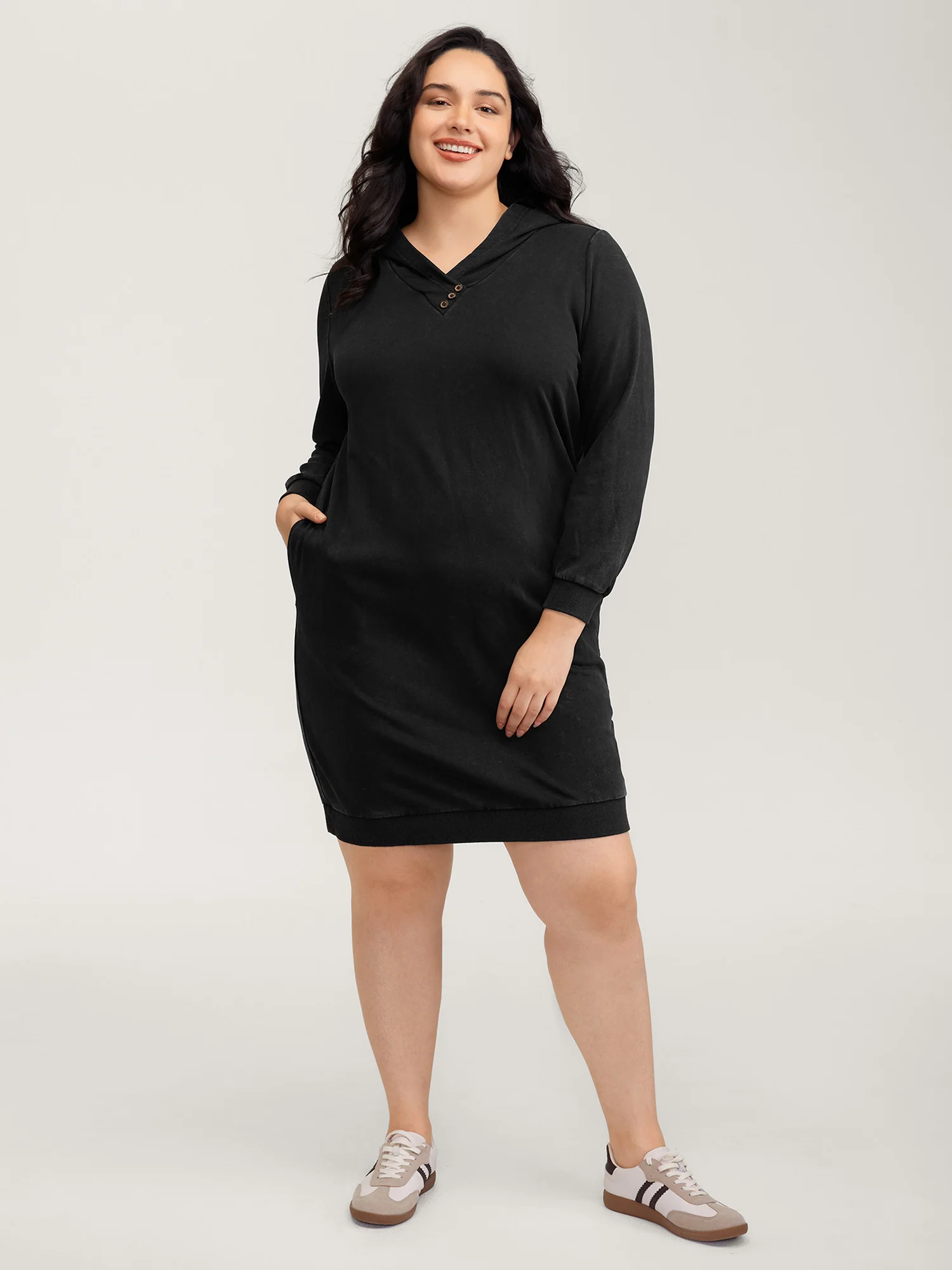 Vintage Hooded Sweatshirt Midi Dress