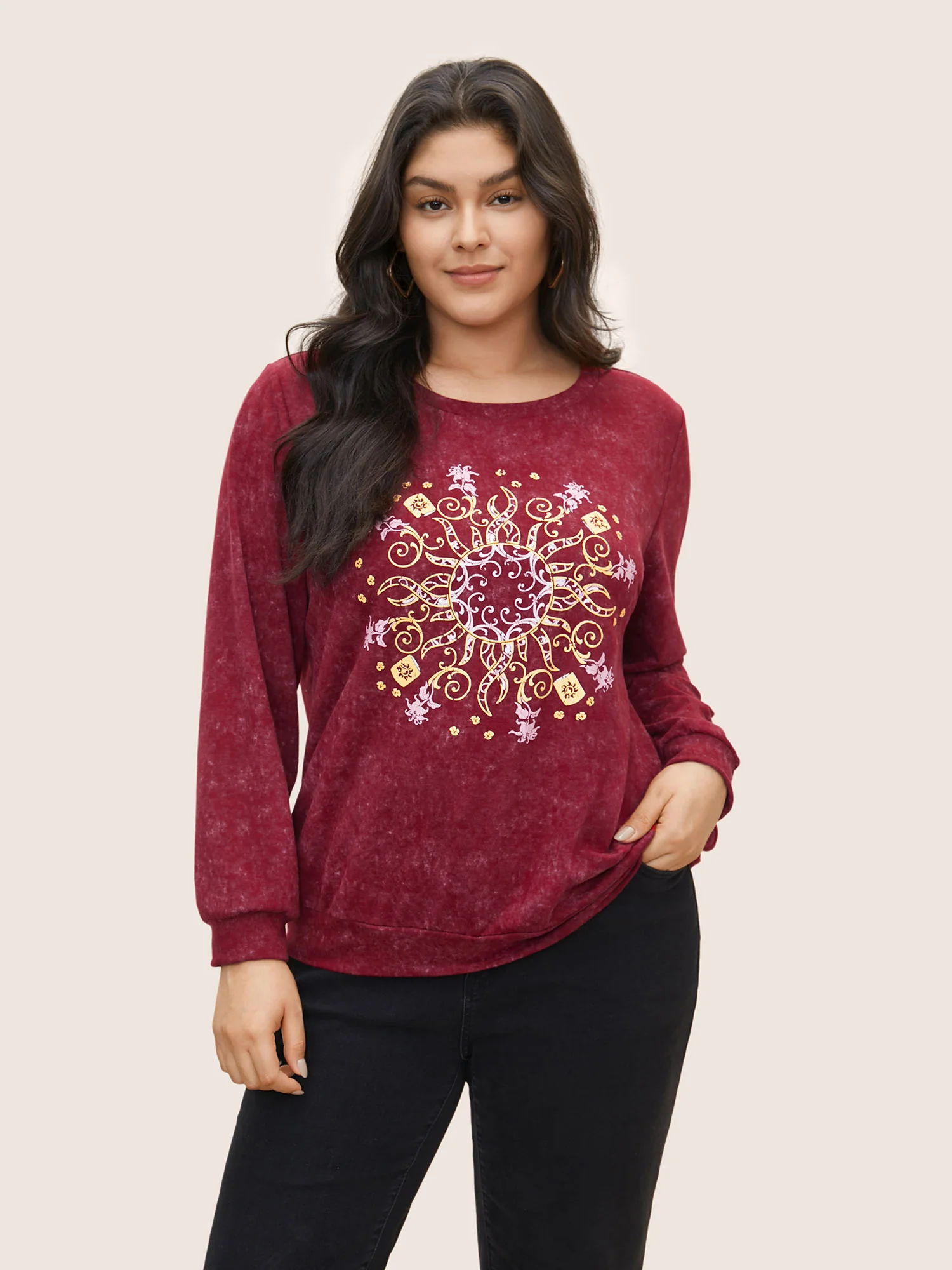 Vintage Horoscope Print Round Neck Sweatshirt