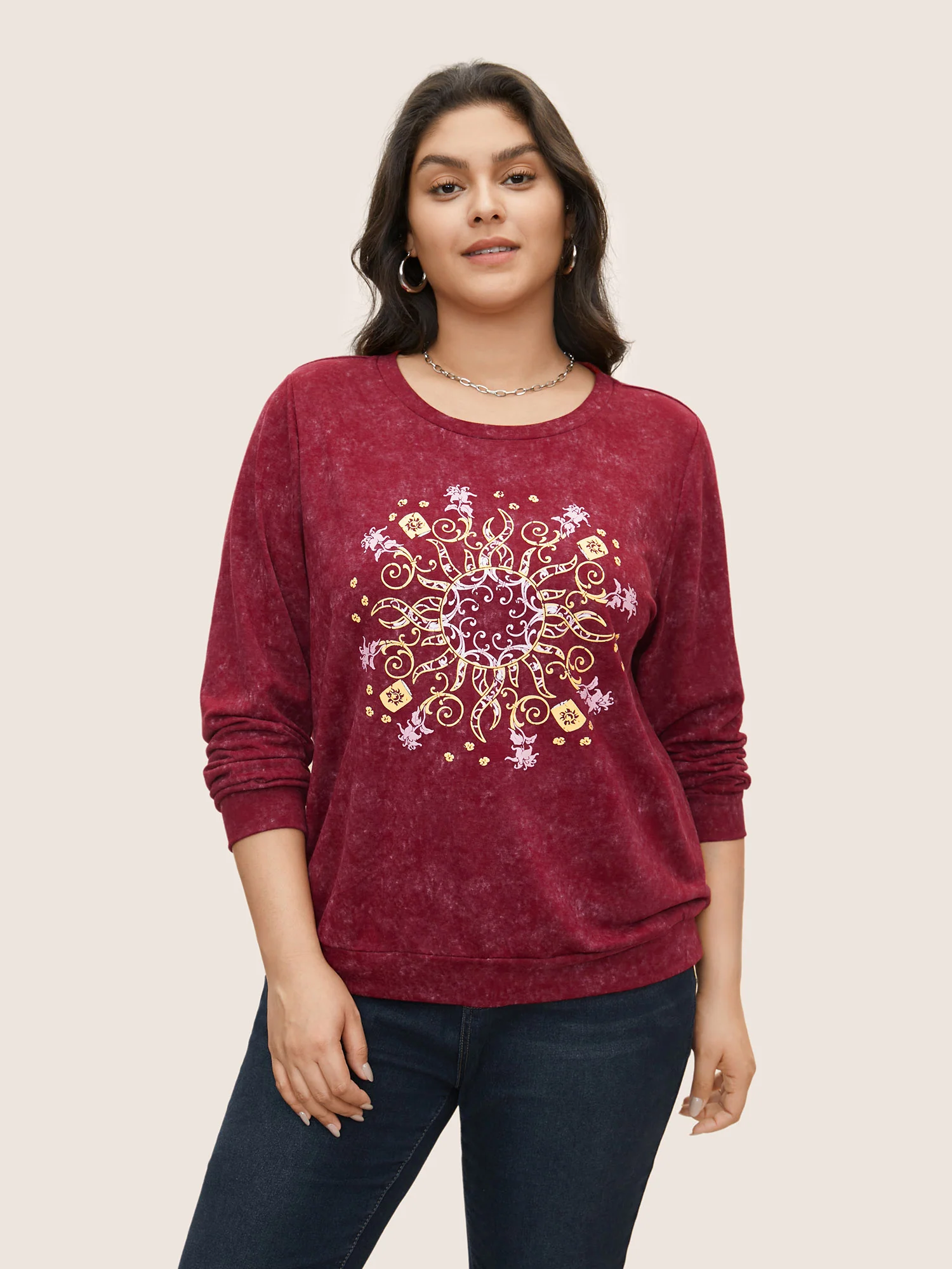 Vintage Horoscope Print Round Neck Sweatshirt - Image 4