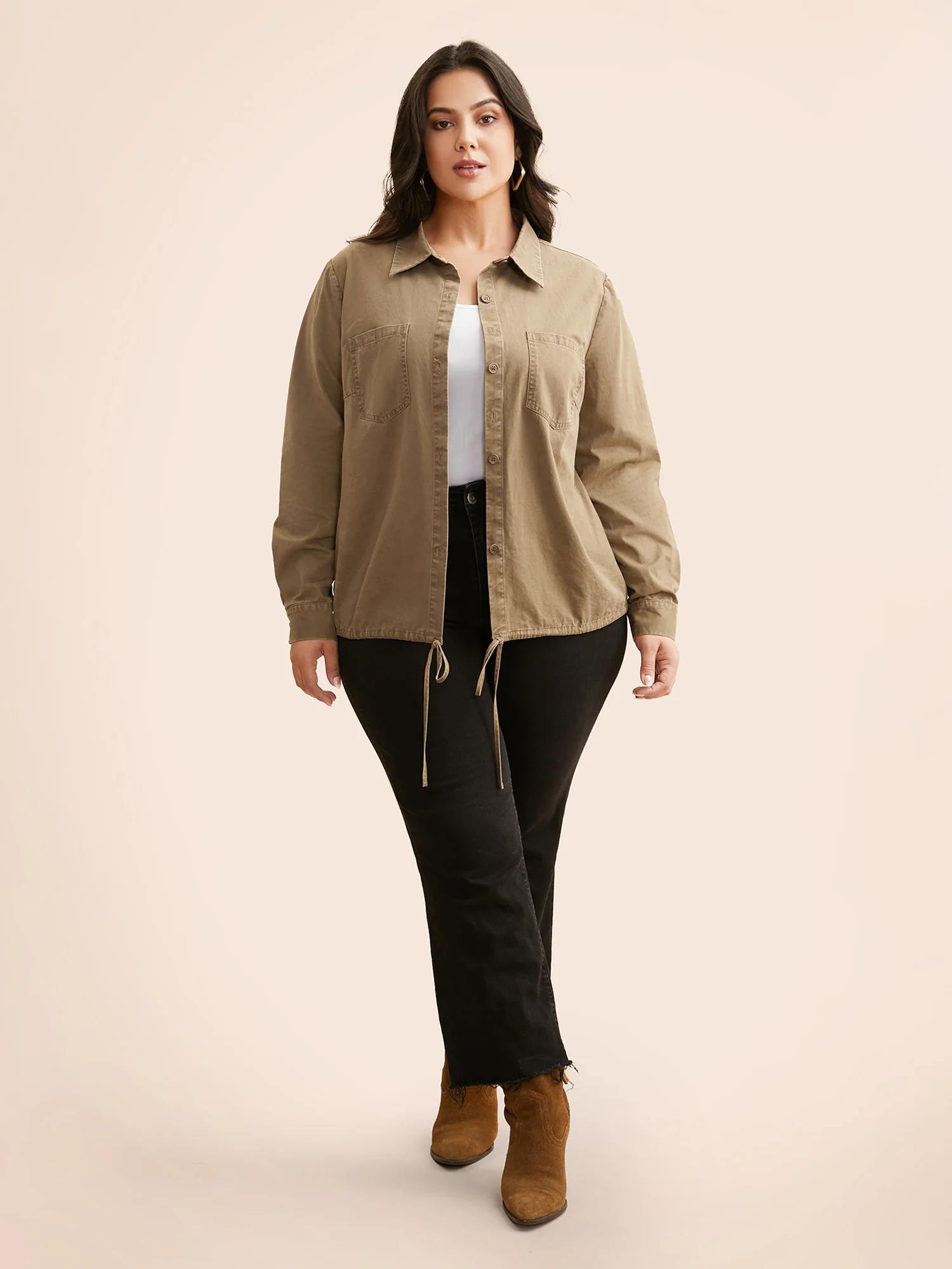 Vintage Patched Pocket Drawstring Shirt - Image 2