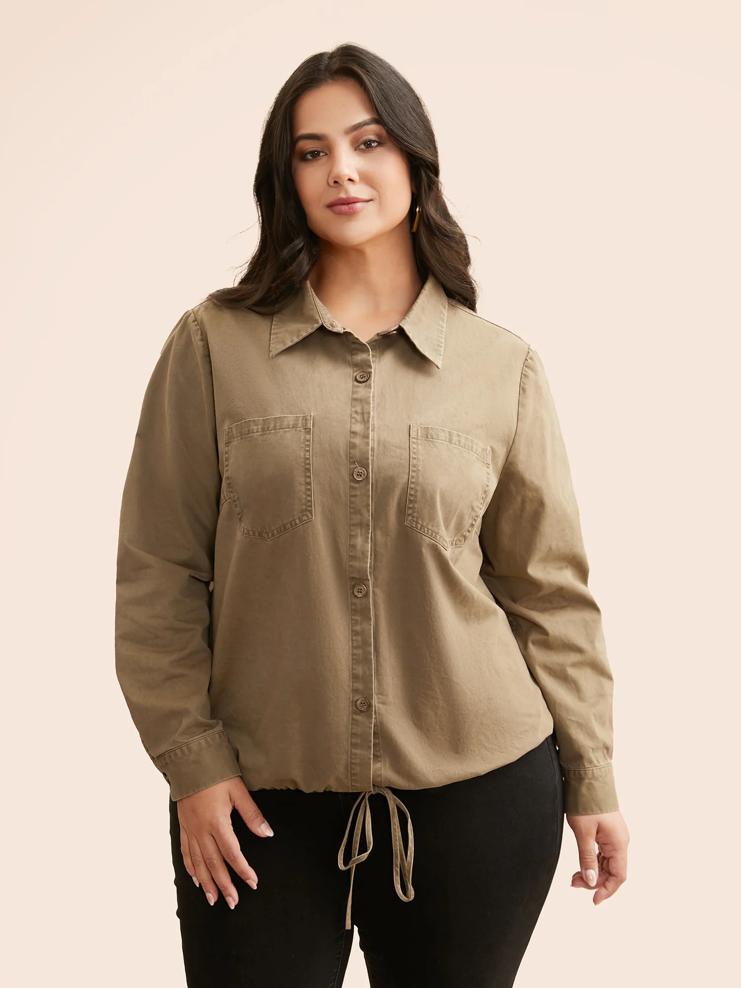 Vintage Patched Pocket Drawstring Shirt - Image 3