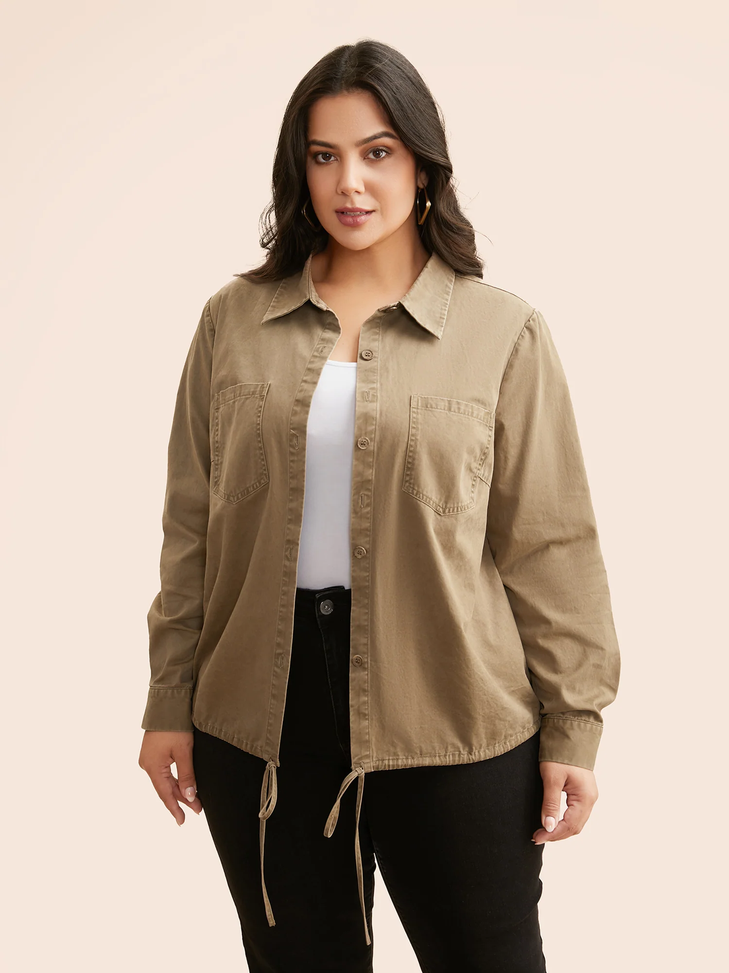 Vintage Patched Pocket Drawstring Shirt - Image 5