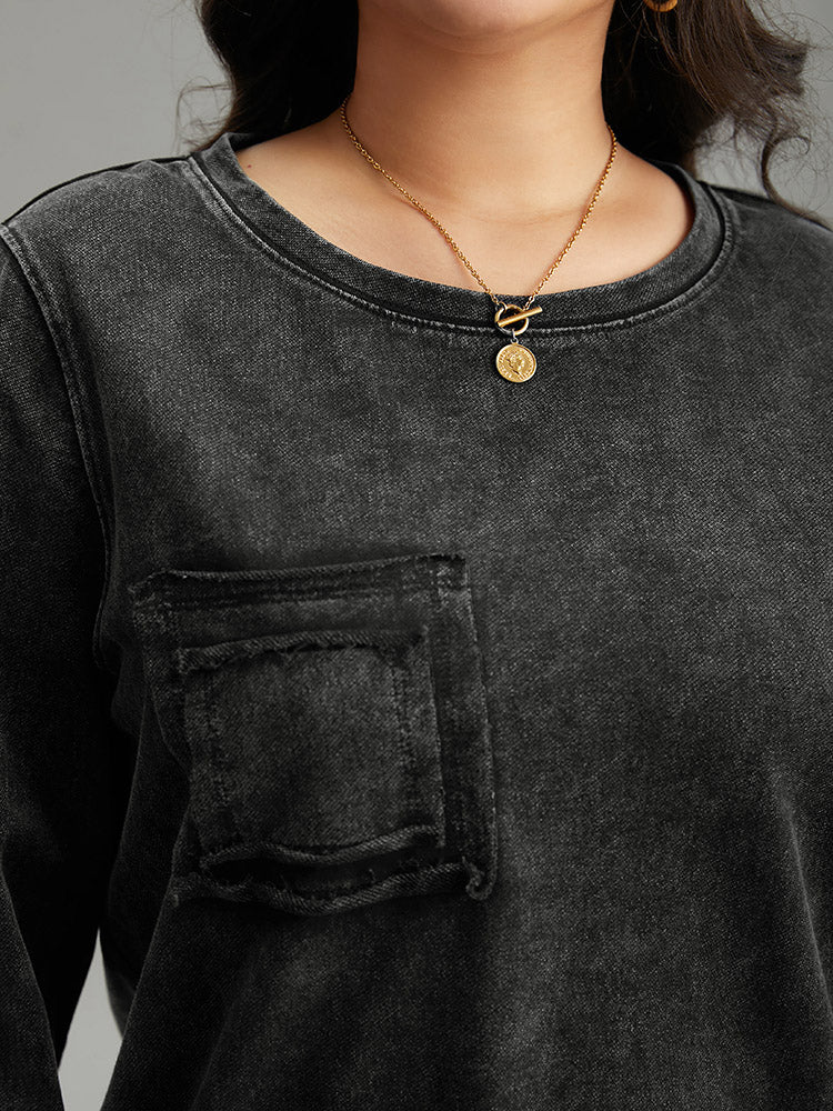 Vintage Patched Pocket Round Neck Sweatshirt - Image 6