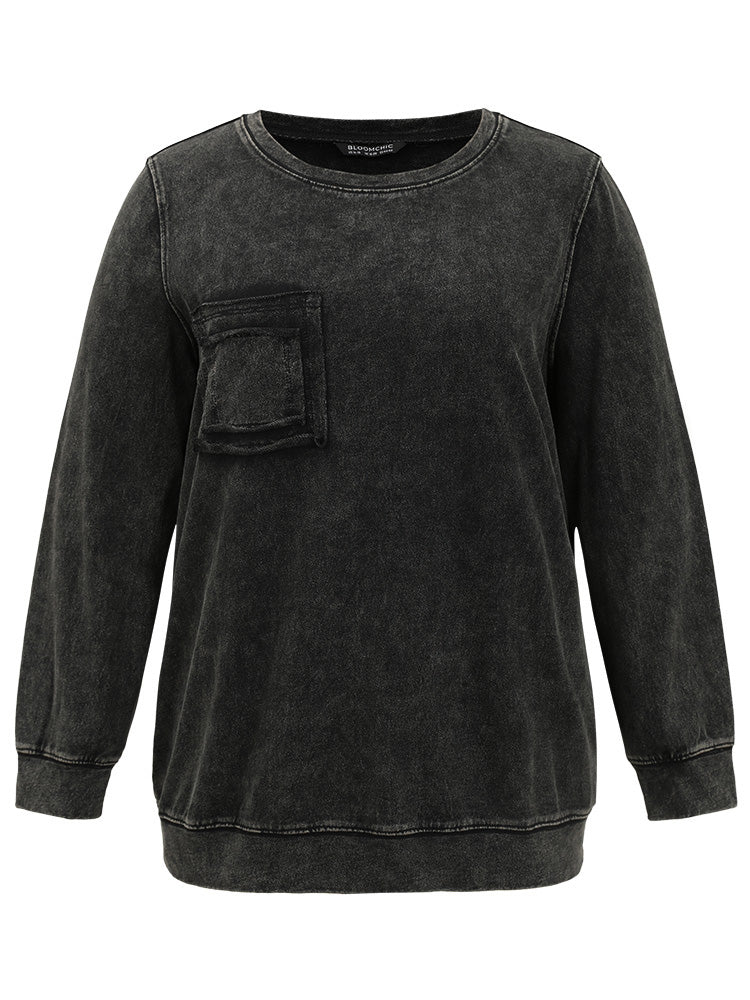 Vintage Patched Pocket Round Neck Sweatshirt - Image 8