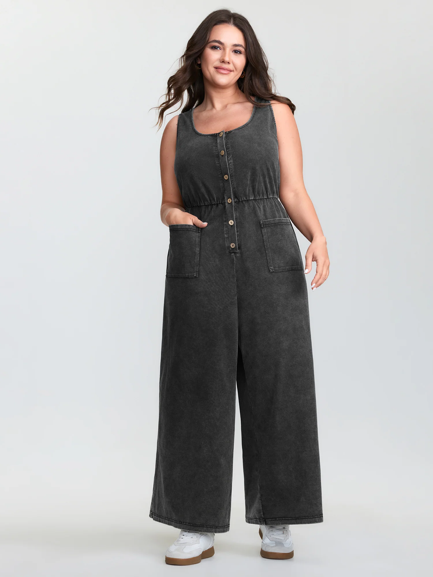 Vintage Pockets Button-Front Jumpsuit - Image 3