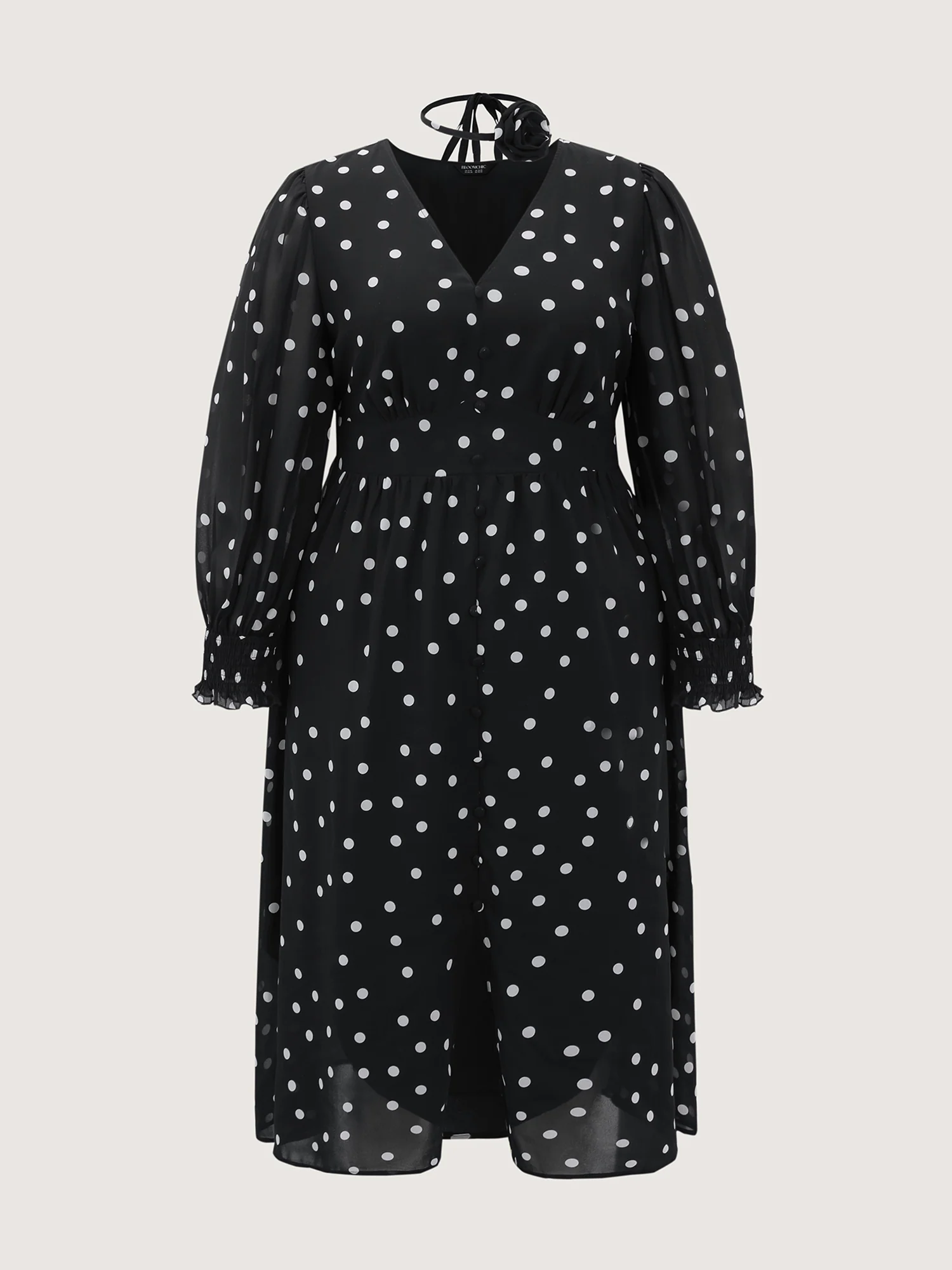 Vintage Polka Dots Puffy Sleeve Midi Dress - Image 8