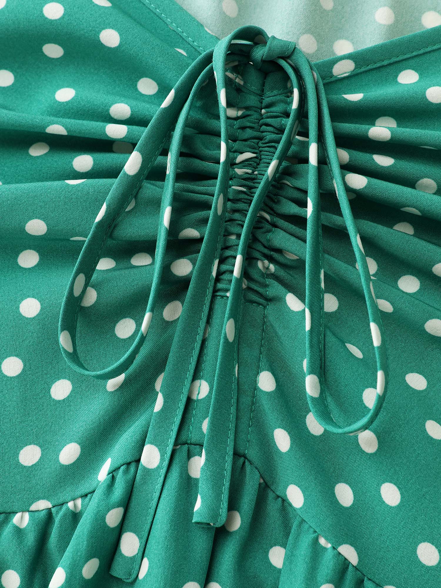 Vintage Polka Dots Ruched Bowknot Midi Dress - Image 5