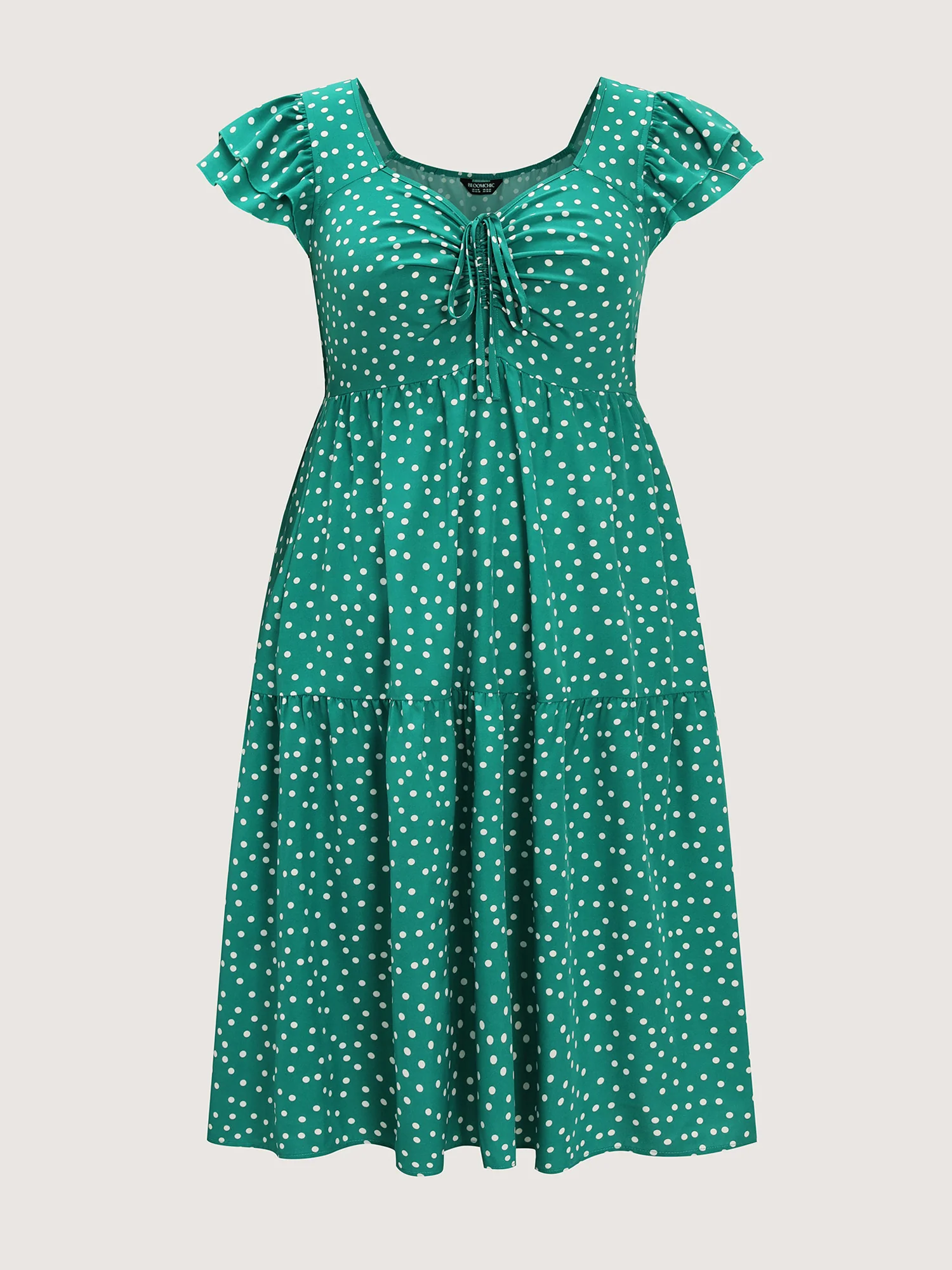 Vintage Polka Dots Ruched Bowknot Midi Dress - Image 7