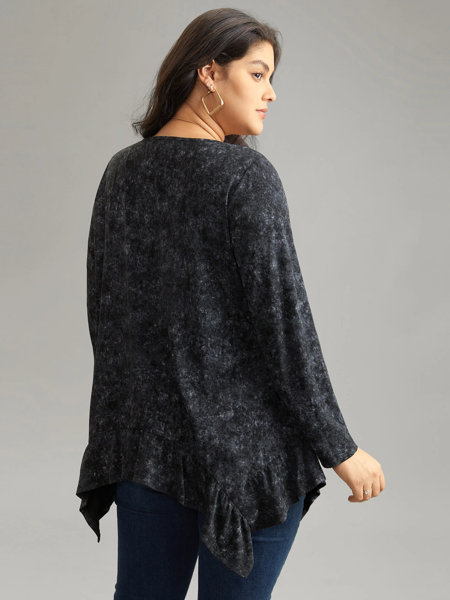Vintage Print V Neck Hanky Hem T-shirt - Image 2