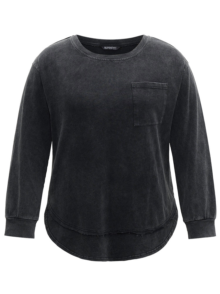 Vintage Split Arc Hem Patched Pocket Sweatshirt - Image 5