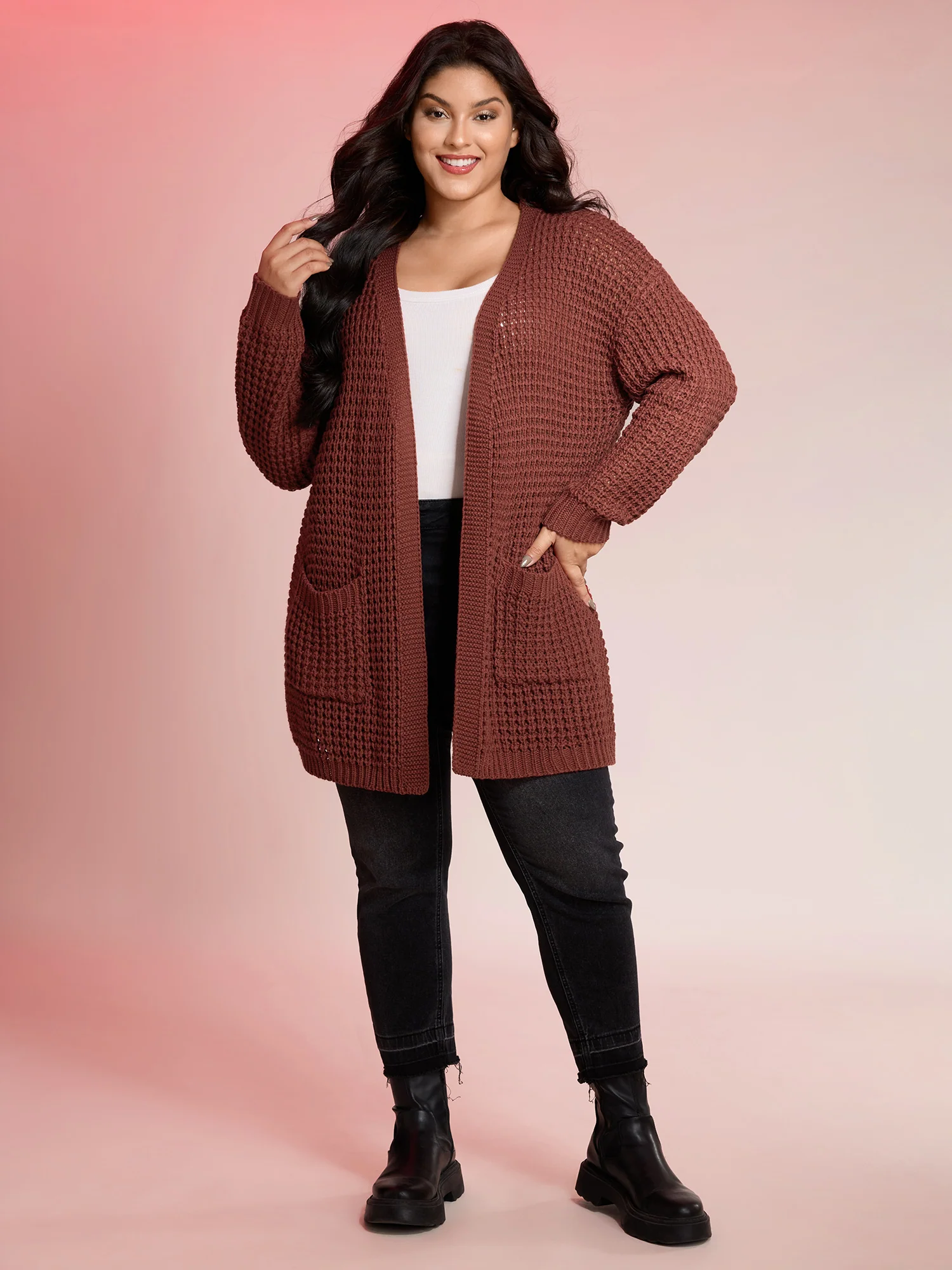 Vintage Textured Pockets Knit Cardigan - Image 3