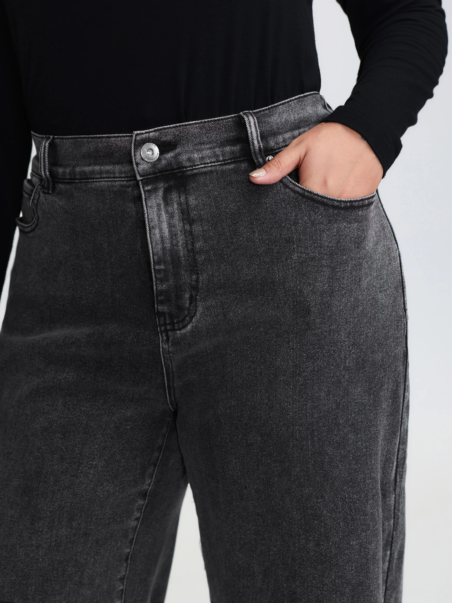 Vintage Wash Stretchy Waistband Wide-Leg Jeans - Image 3
