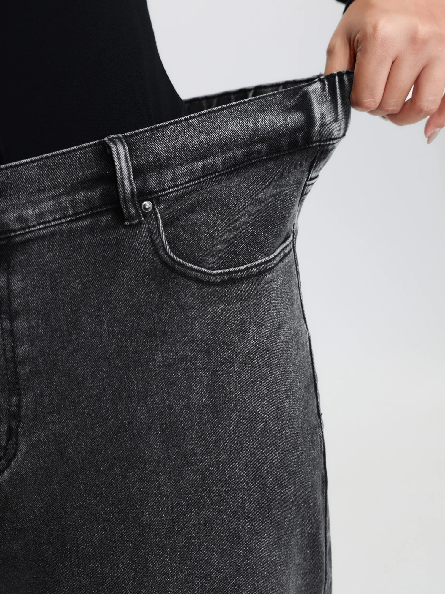Vintage Wash Stretchy Waistband Wide-Leg Jeans - Image 4