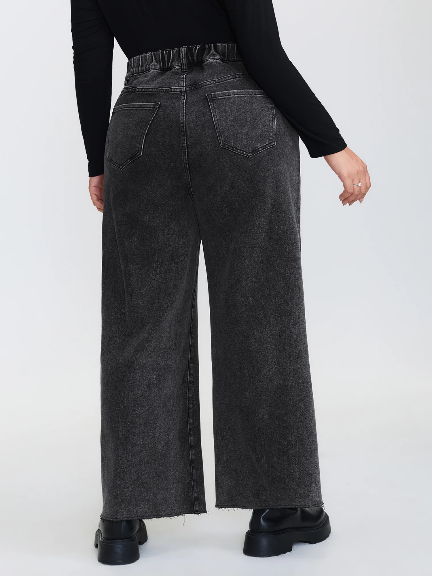 Vintage Wash Stretchy Waistband Wide-Leg Jeans - Image 5