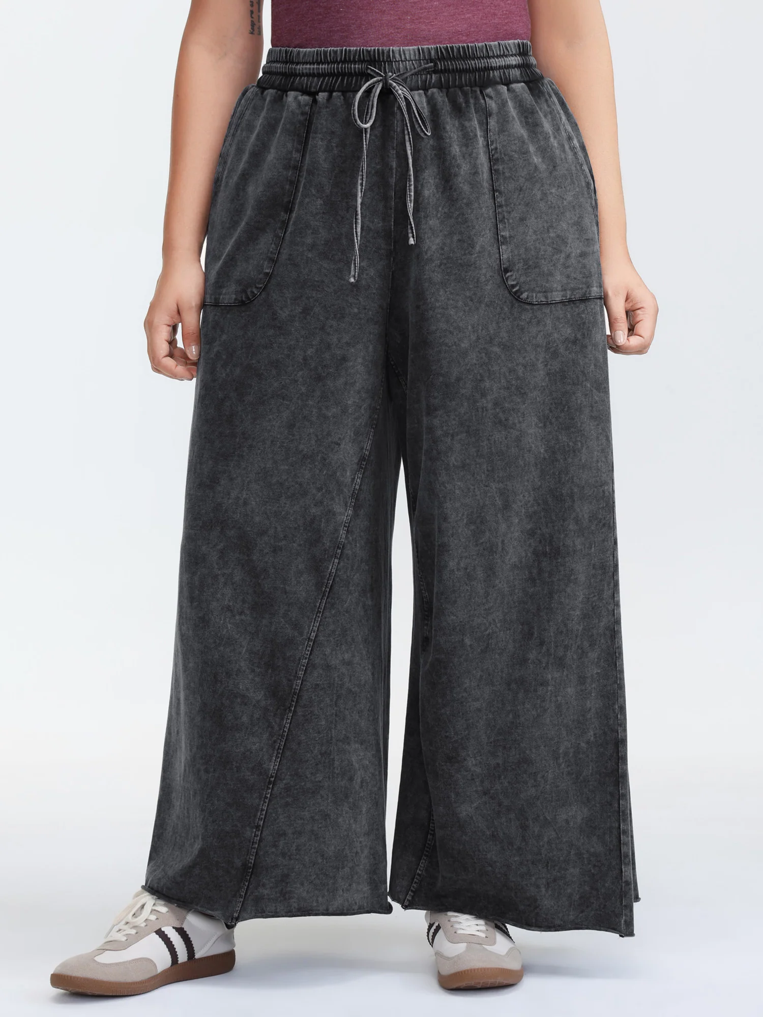 Vintage Washed Drawstring Wide Leg Pants - Image 2
