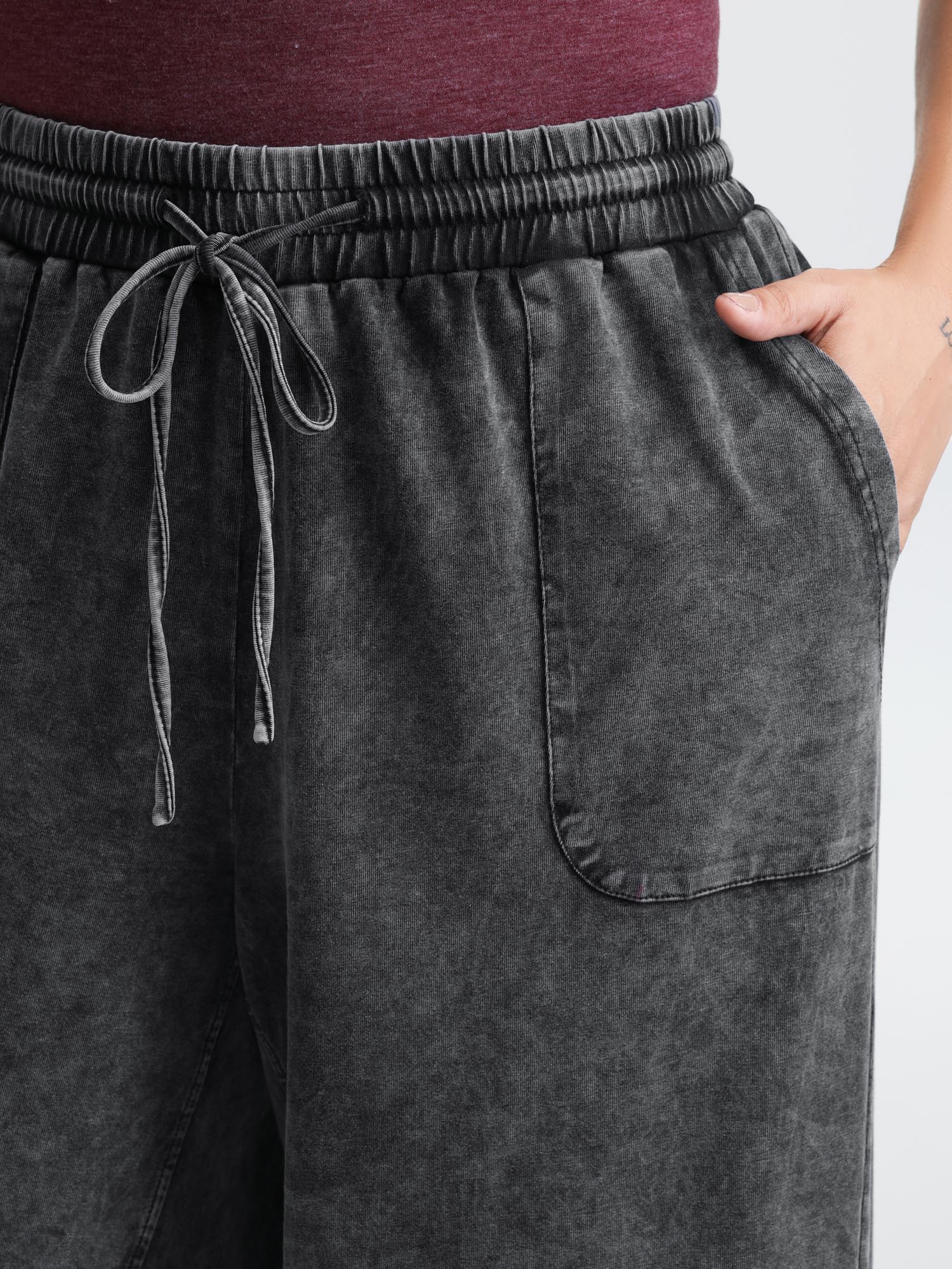 Vintage Washed Drawstring Wide Leg Pants - Image 3