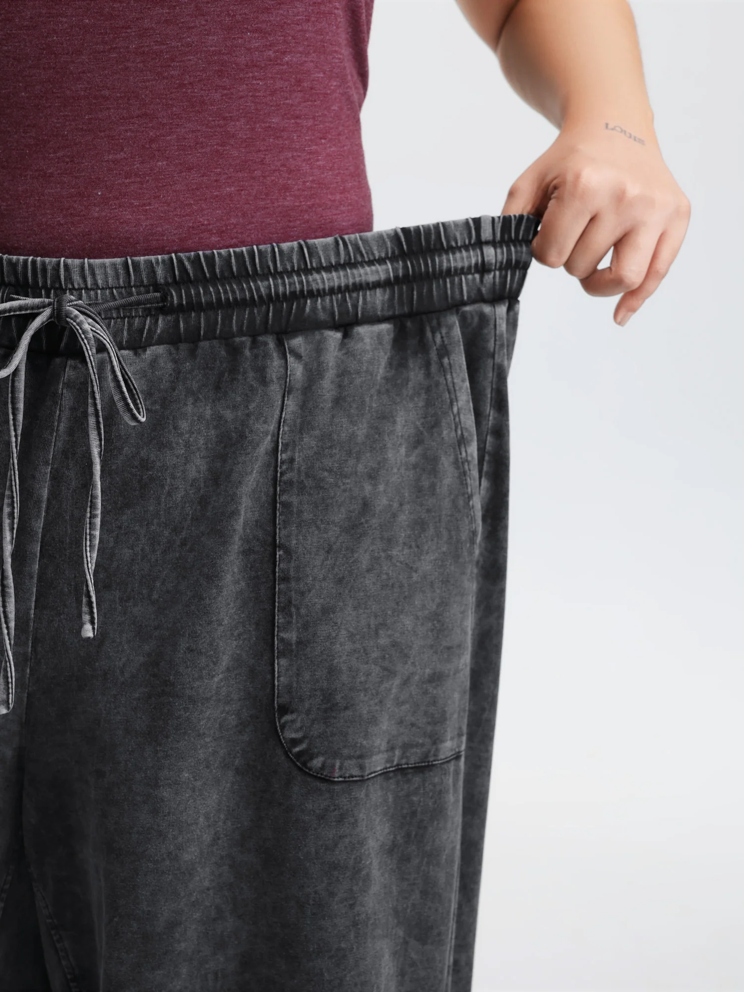 Vintage Washed Drawstring Wide Leg Pants - Image 4