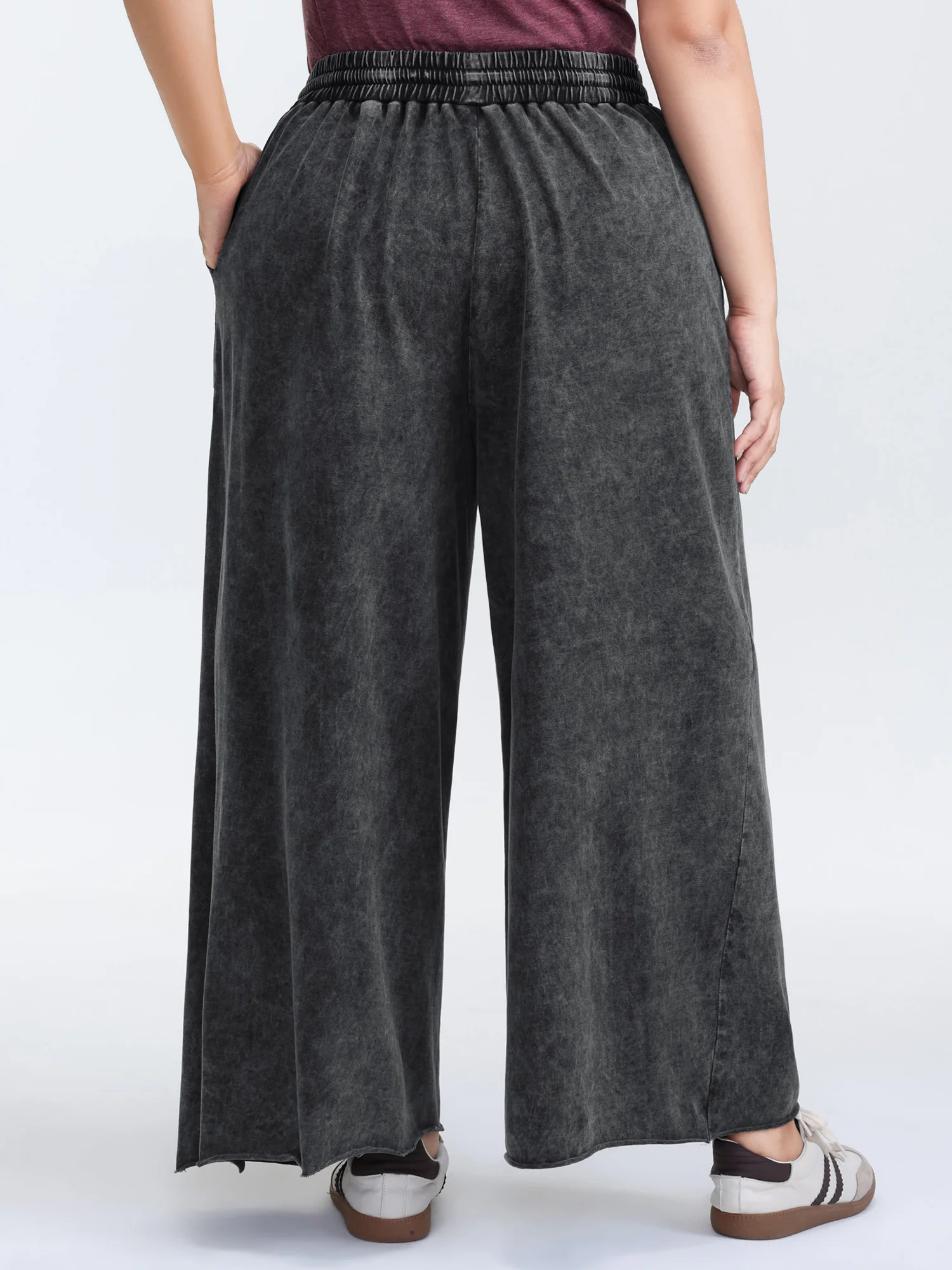 Vintage Washed Drawstring Wide Leg Pants - Image 5