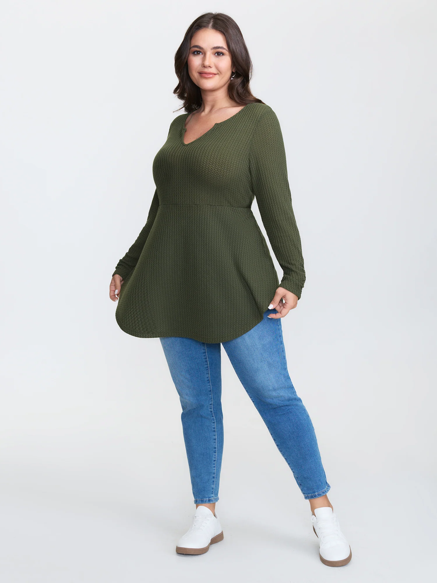Waffle Backless Tie Curvy Hem Top - Image 2