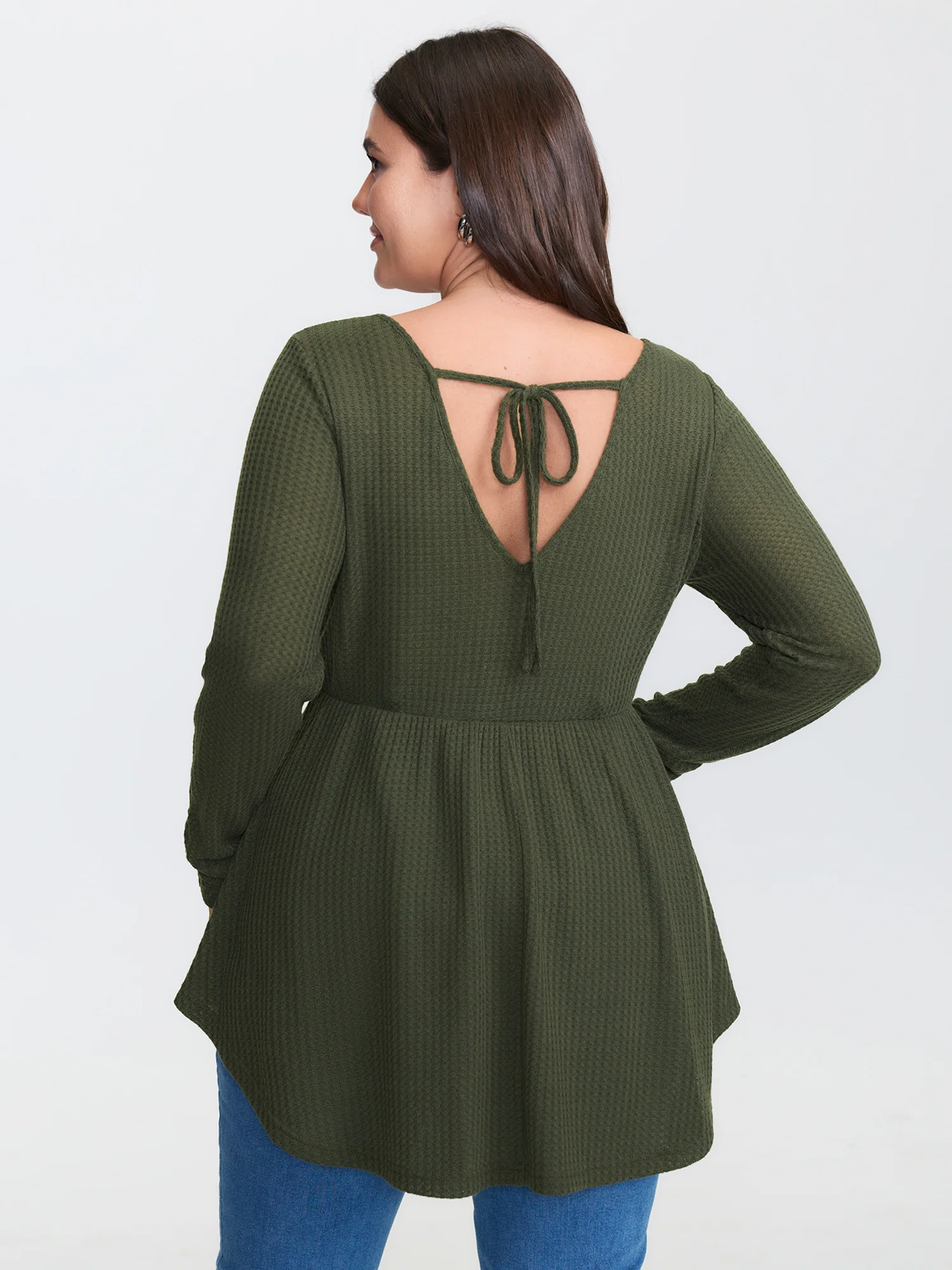 Waffle Backless Tie Curvy Hem Top - Image 6