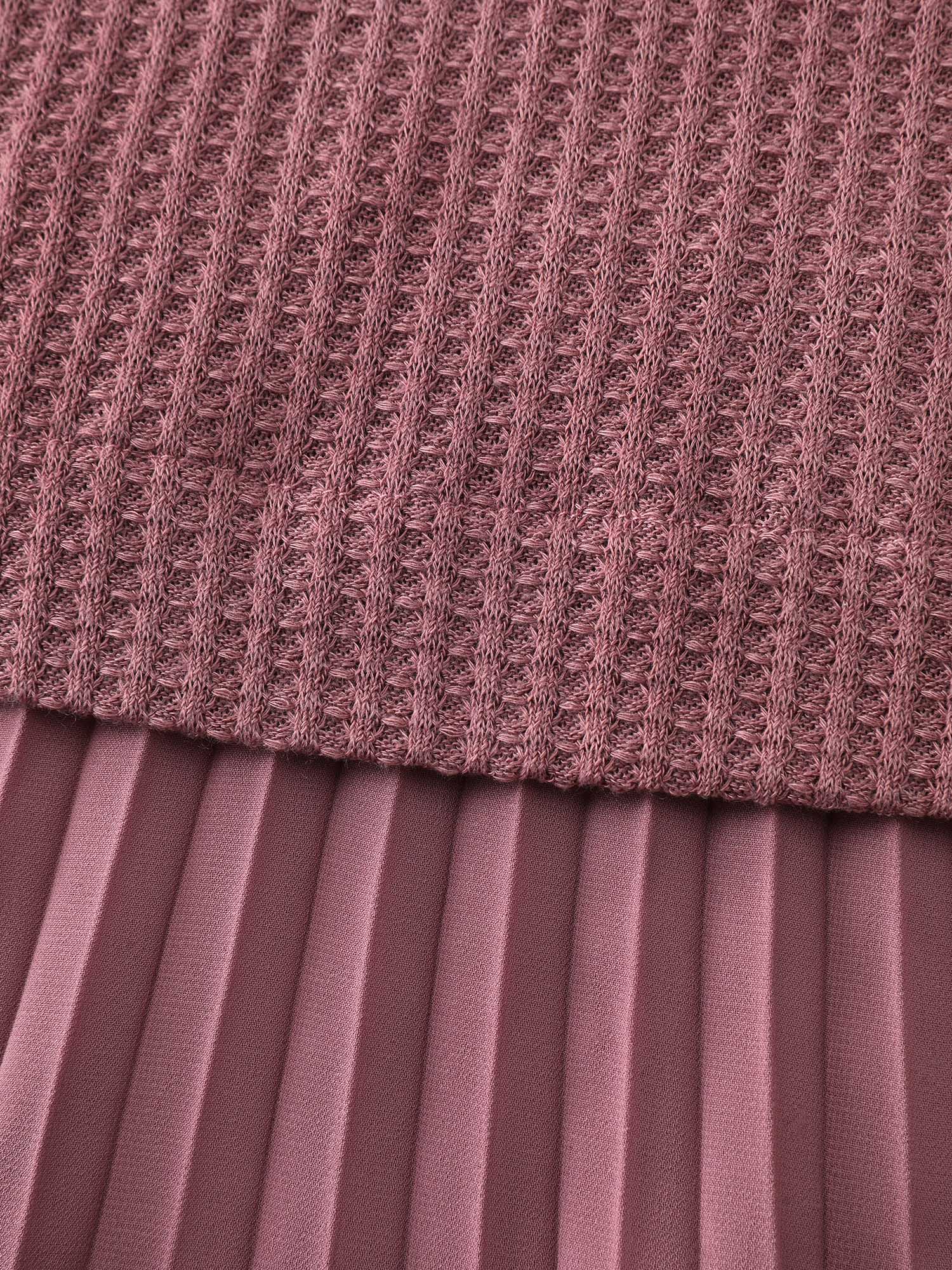 Waffle Chiffon Hem Crew Neck Top - Image 6