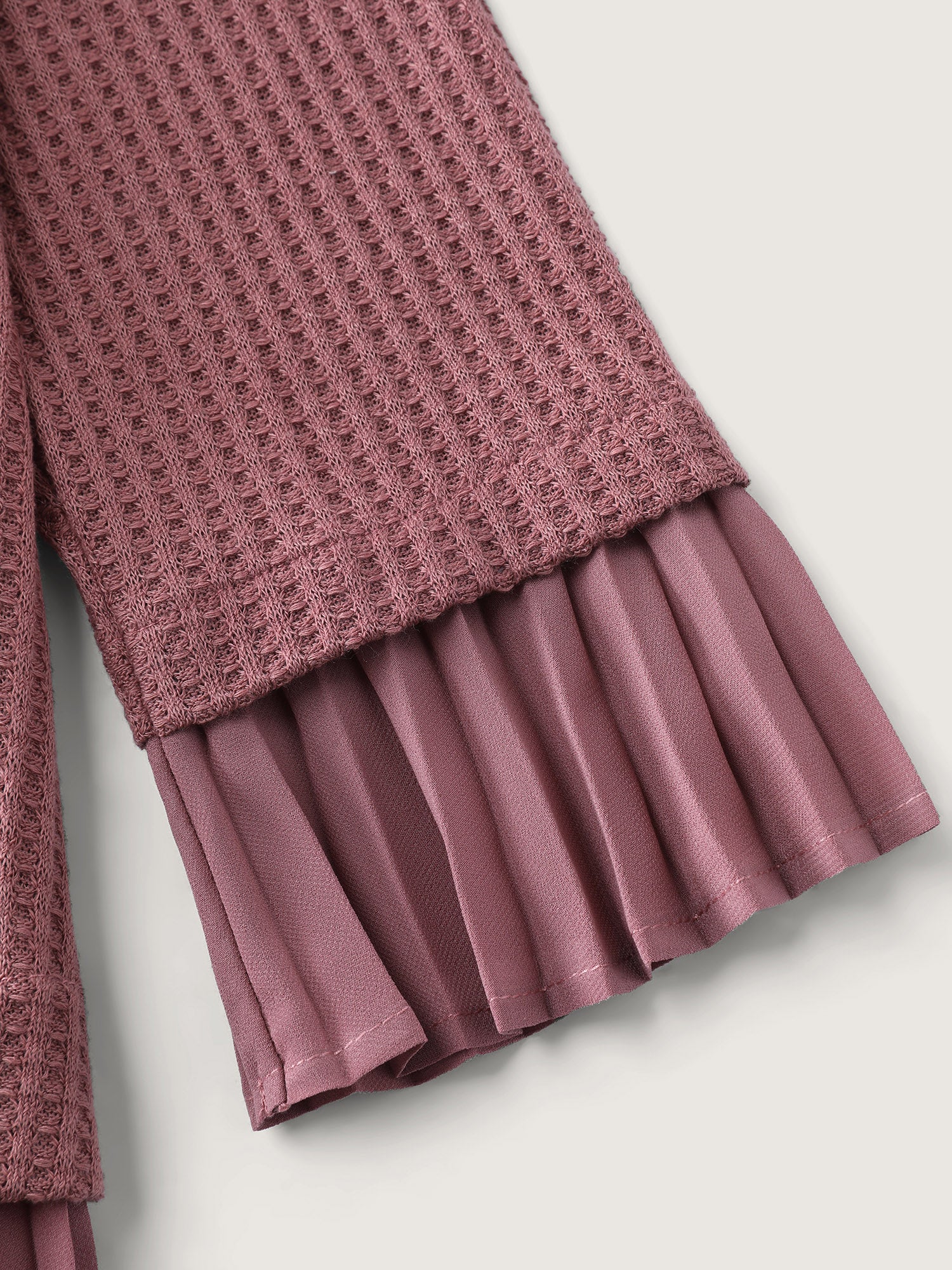 Waffle Chiffon Hem Crew Neck Top - Image 7