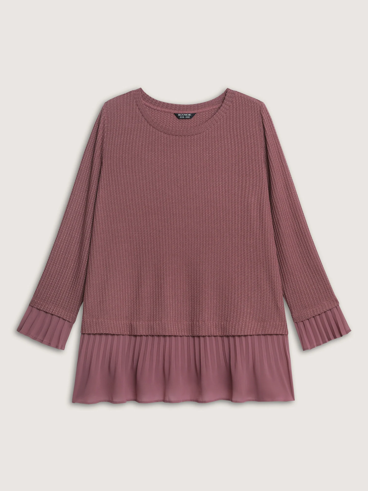 Waffle Chiffon Hem Crew Neck Top - Image 8