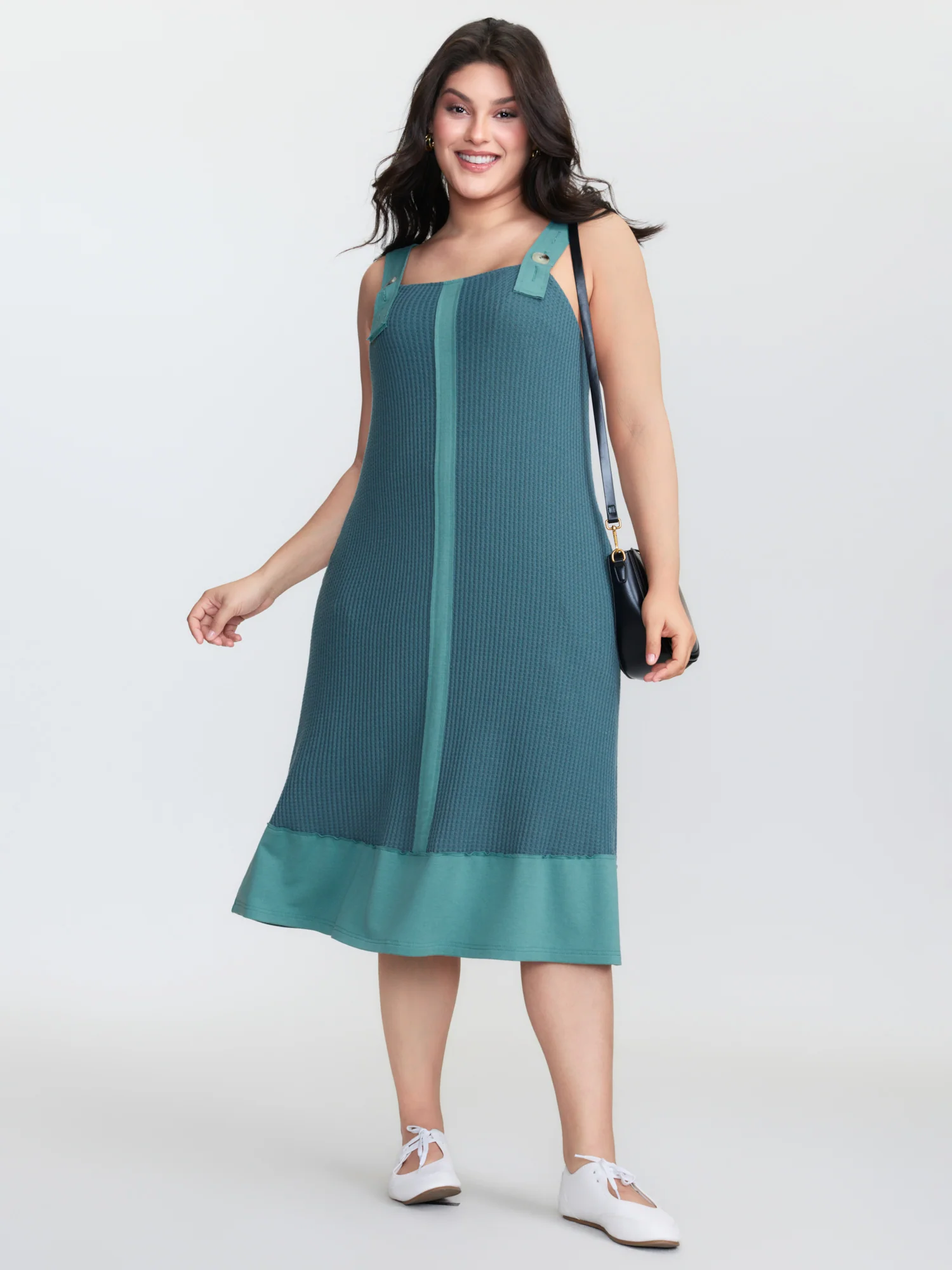 Waffle Color Contrast Adjustable Midi Dress - Image 2