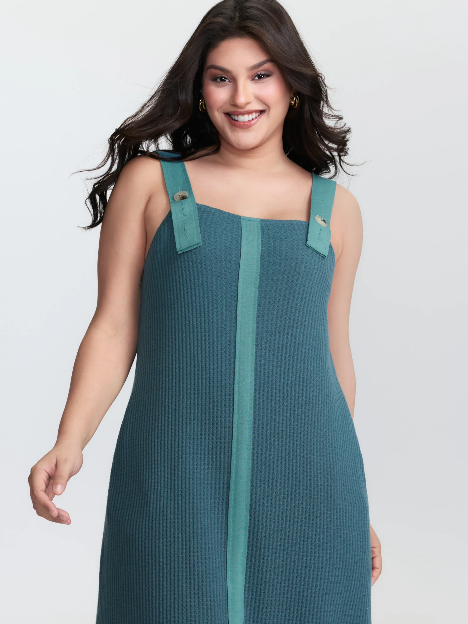 Waffle Color Contrast Adjustable Midi Dress - Image 3