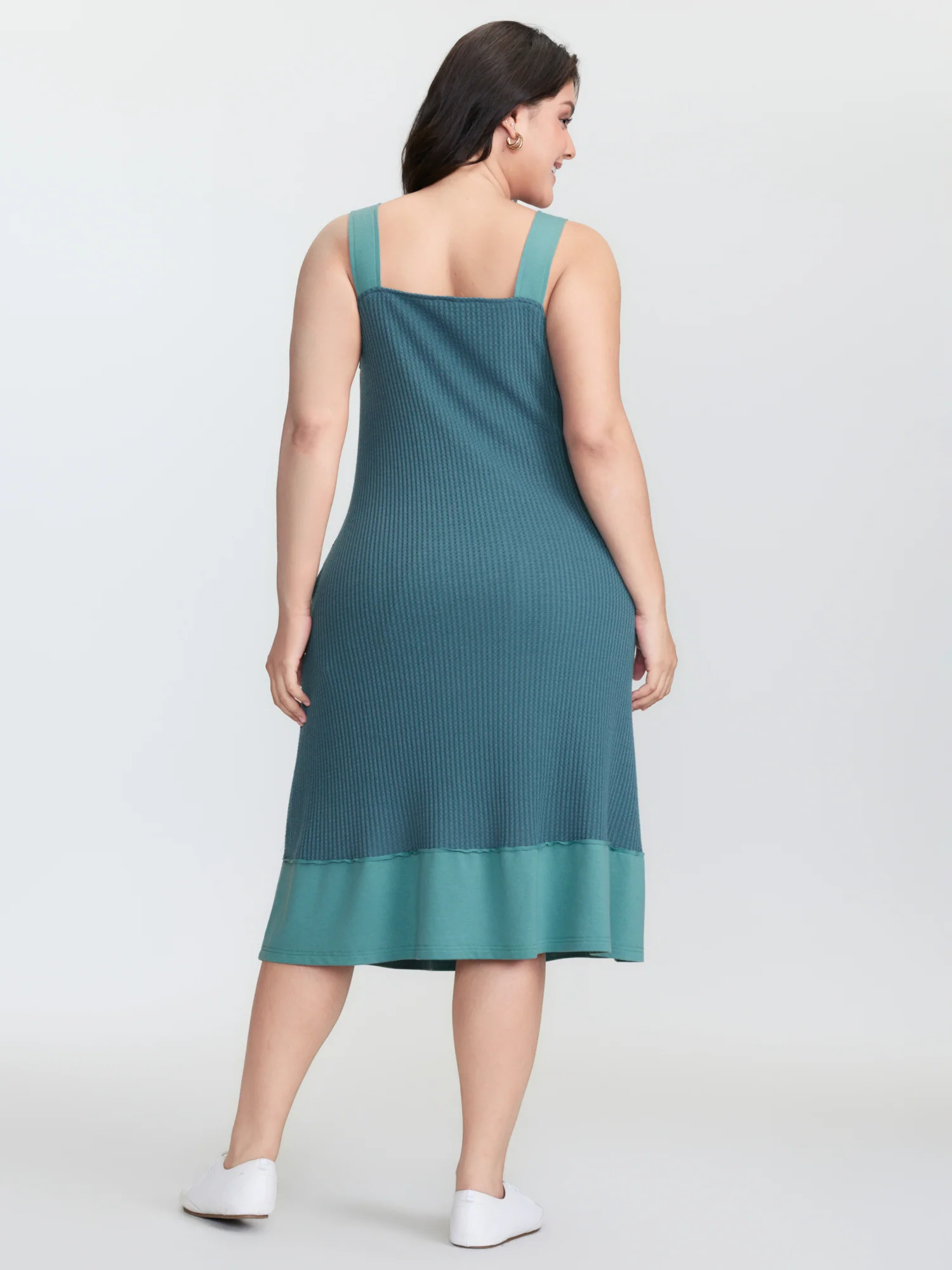 Waffle Color Contrast Adjustable Midi Dress - Image 5