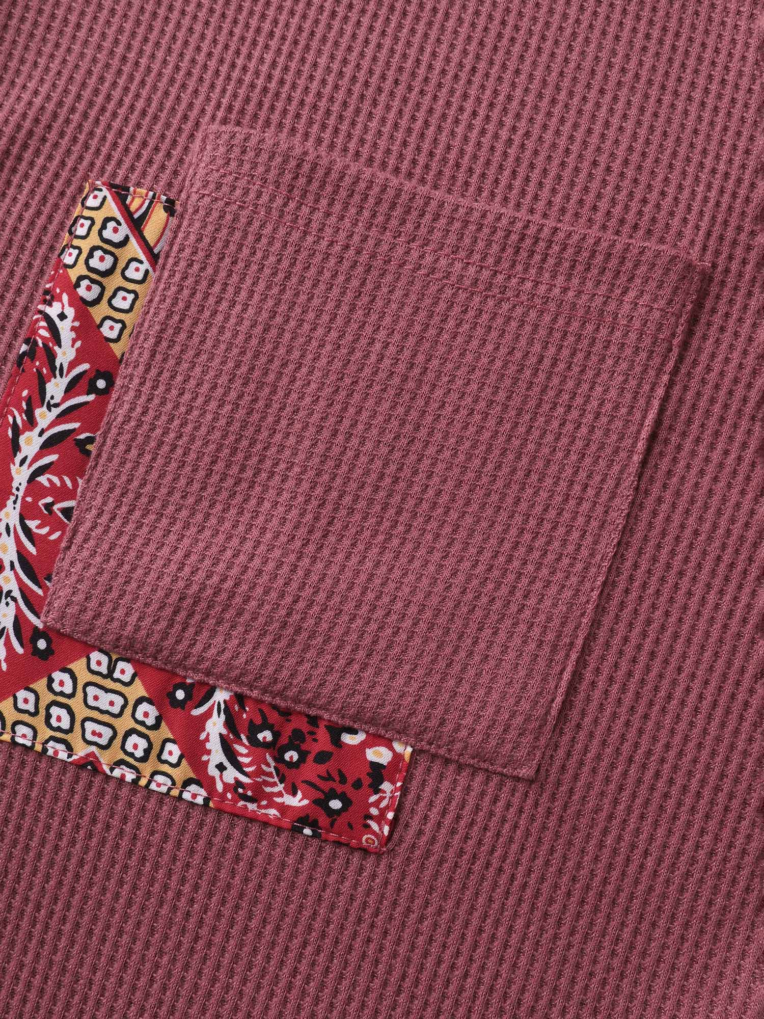 Waffle Grid Contrast Paisley Solid Sleeve Sweatshirt - Image 6