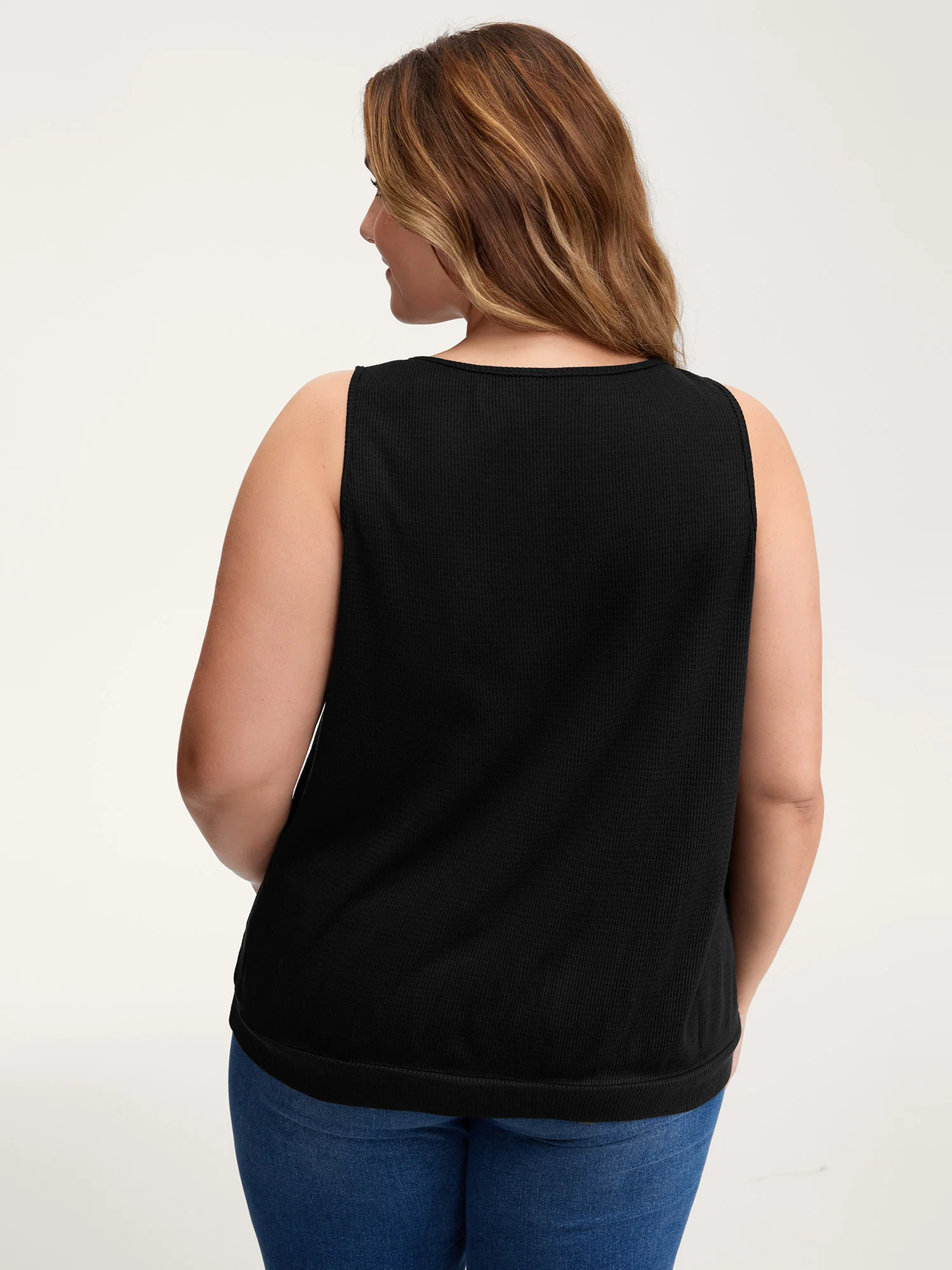 Waffle Grid Neck Cut-Out Tank Top - Image 4