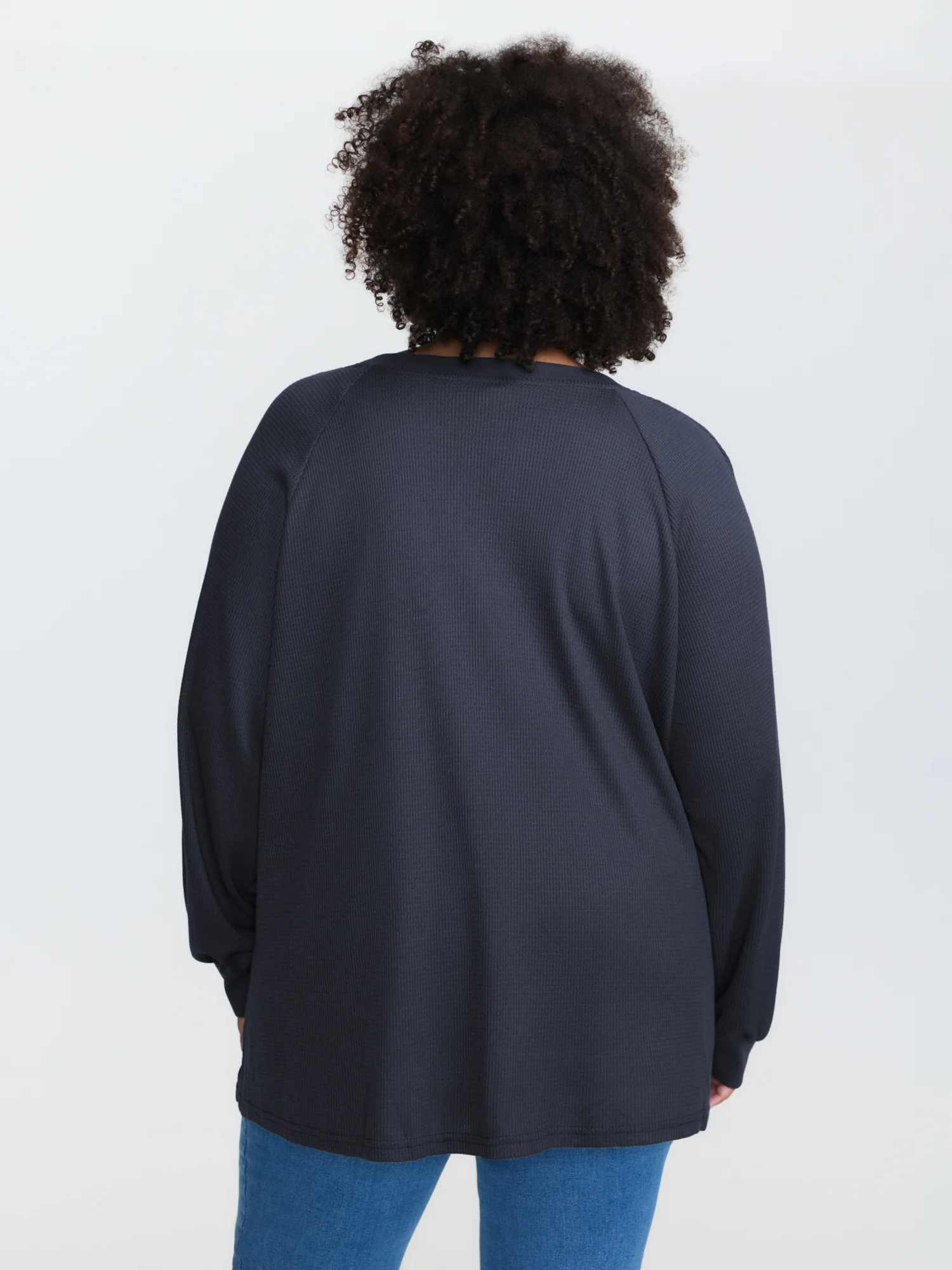 Waffle Grid Notched Collar Lace Sweatshirt - Image 12