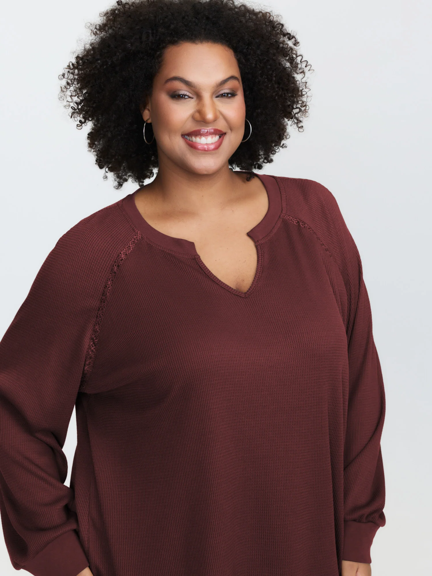 Waffle Grid Notched Collar Lace Sweatshirt - Image 22