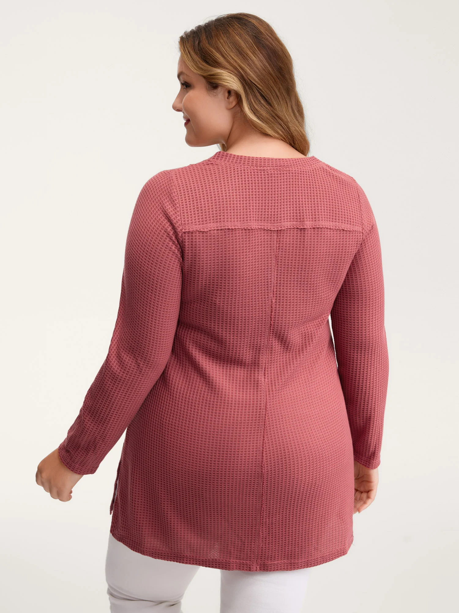 Waffle Grid Side Slit Flared T-Shirt - Image 4