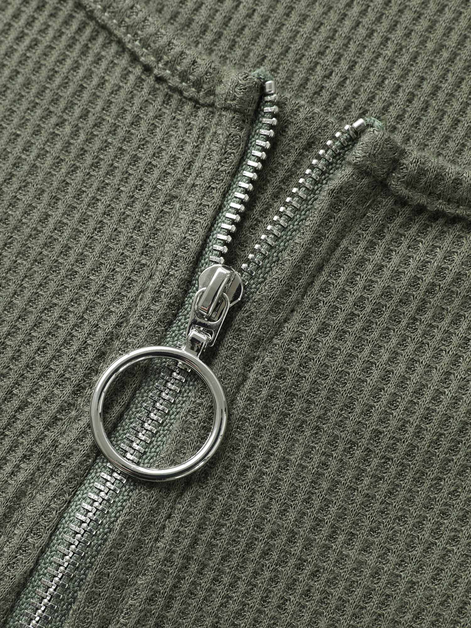 Waffle High Low Hem Zipper T-Shirt - Image 6