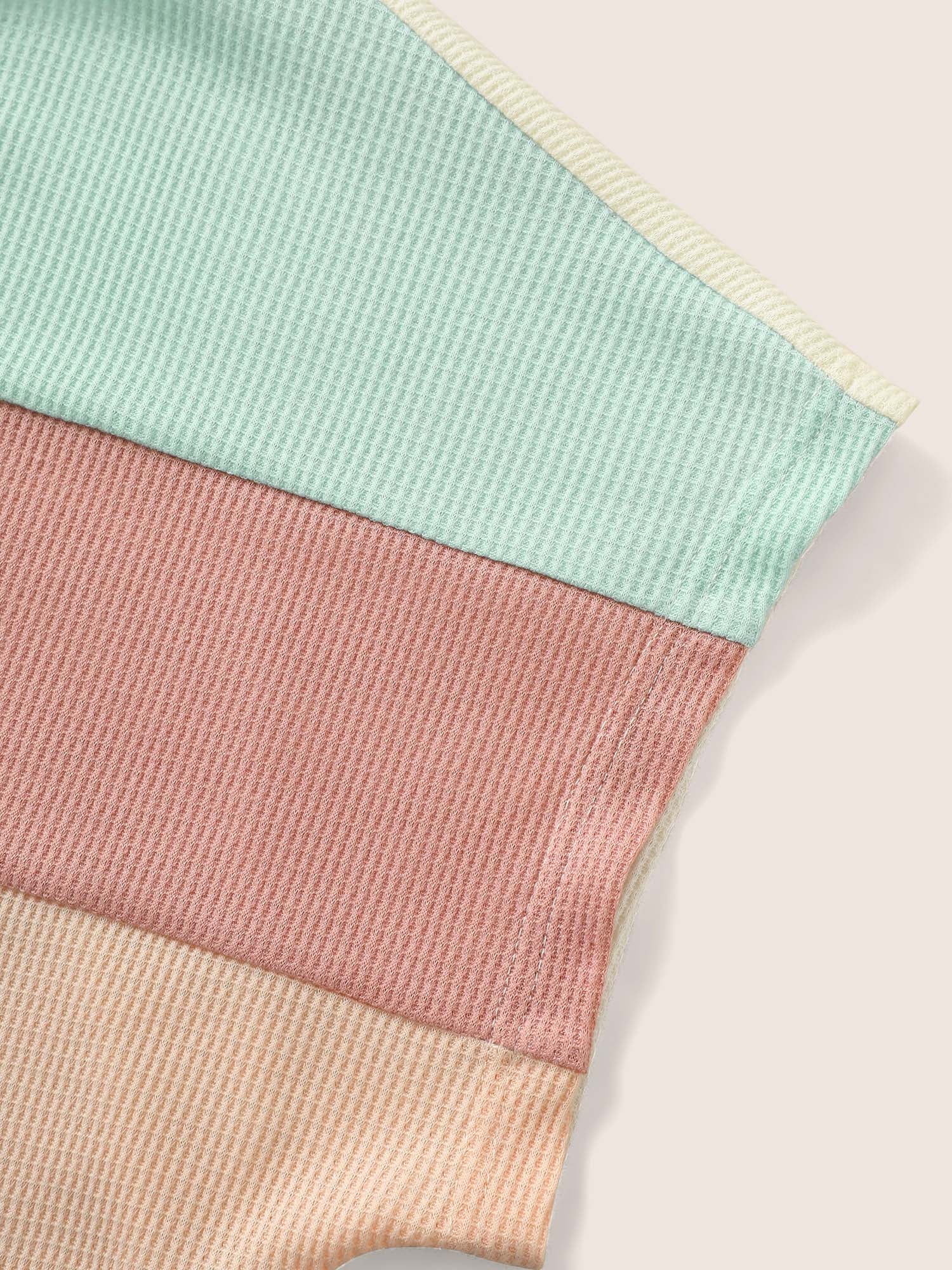 Waffle Knit Colorblock Contrast Dolman Sleeve T-shirt - Image 6