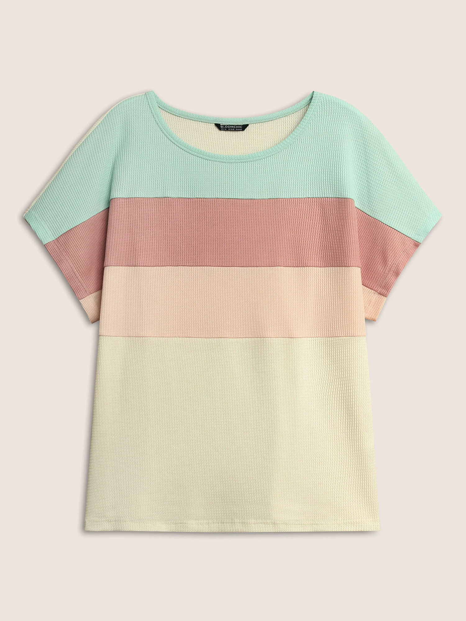 Waffle Knit Colorblock Contrast Dolman Sleeve T-shirt - Image 7